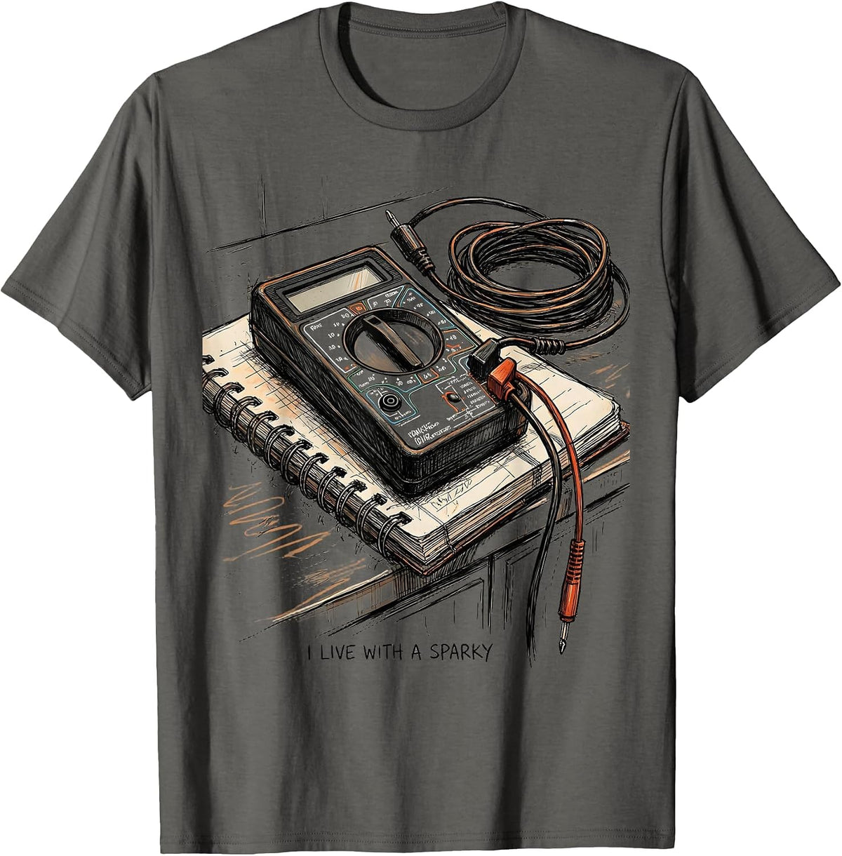 I Live With A Sparky Funny Machinist Electrician Trade Humor T-Shirt - Asphalt Grey