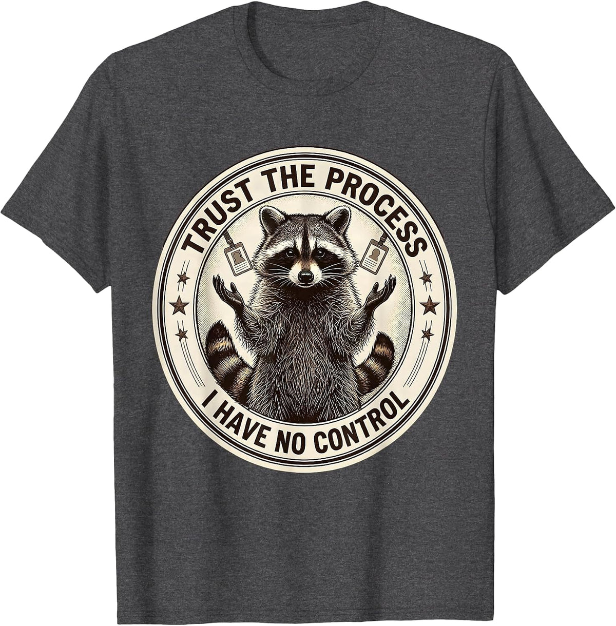 Trust The Process I Have No Control Funny Raccoon Sarcastic T-Shirt - Dark Heather Grey