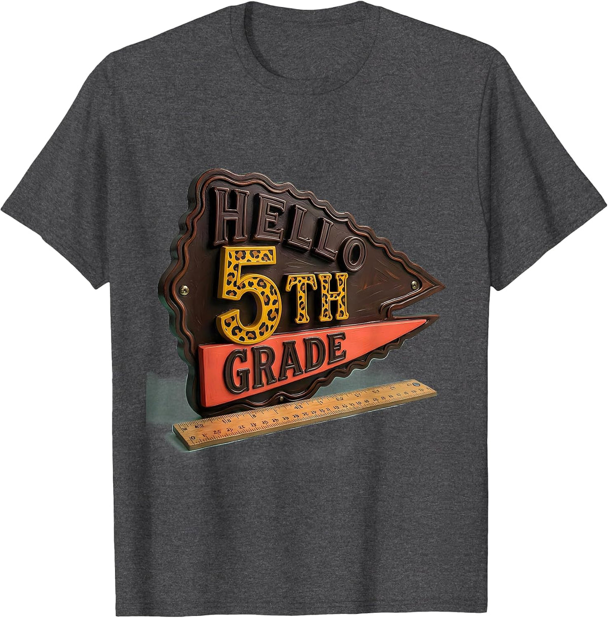 Hello 5th Grade Cheerful Back To School Girl Teacher T-Shirt - Dark Heather Grey