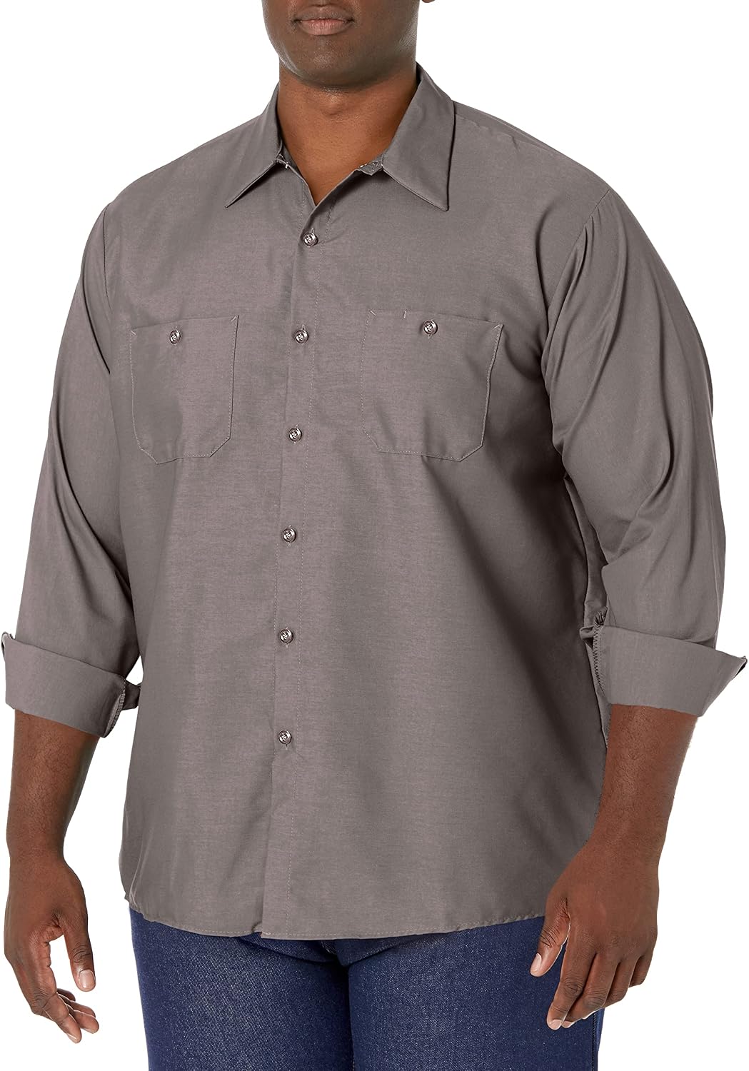 Red Kap Men's Long Sleeve Industrial Work Shirt | Moisture Wicking Button Up, Wrinkle Resistance Fights Fading & Stains -