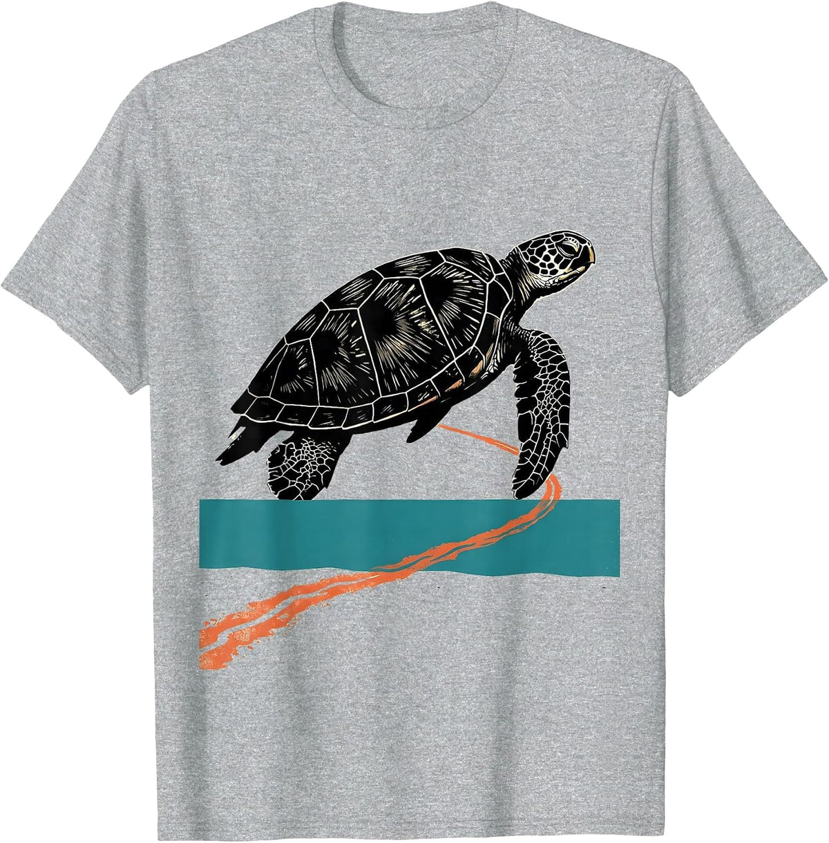 Men's Sea Turtle Linocut Animal Lover Casual Beach Wear T-Shirt - Heather Grey