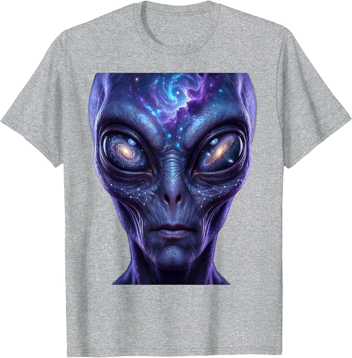 Men's Alien Face Galaxy Eyes Close-Up Illustration T-Shirt - Heather Grey