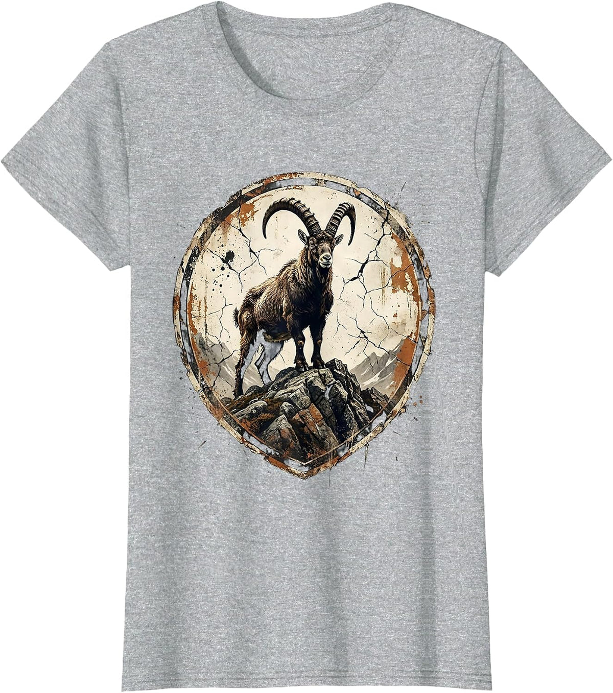 Mountain Goat Rocky Peak Freedom Wildlife Design T-Shirt - Heather Grey