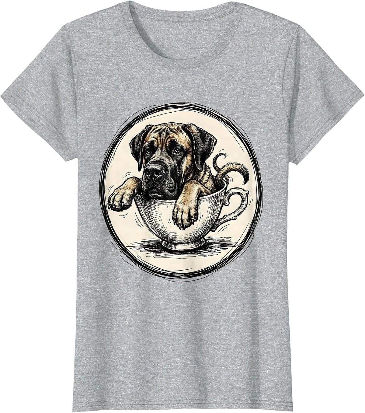 Giant Great Dane in a Tiny Teacup Funny Dog T-Shirt - Heather Grey