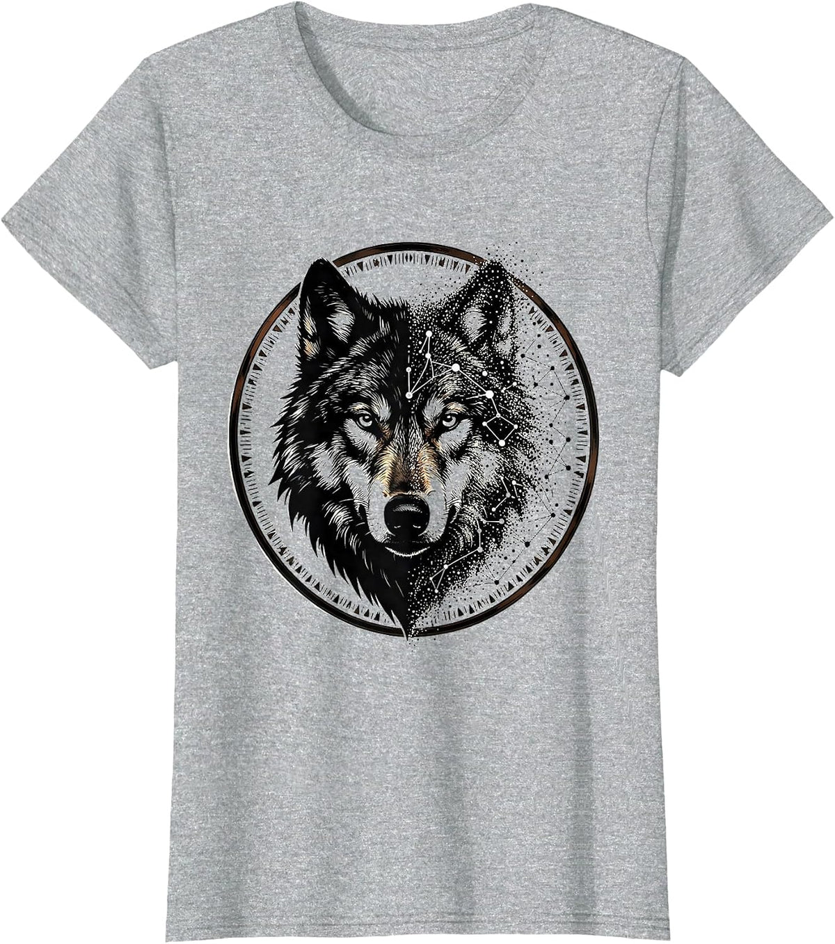 Wolf Head Constellation Map Graphic Design T-Shirt - Heather Grey