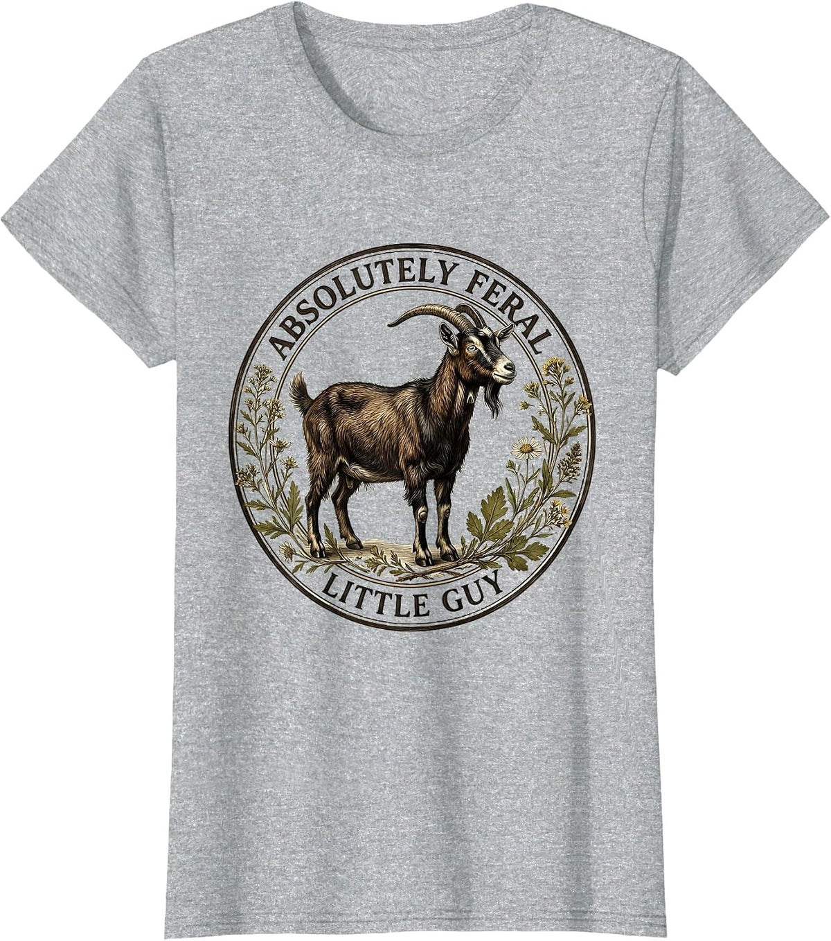 Absolutely Feral Little Guy Funny Goat Design T-Shirt - Heather Grey