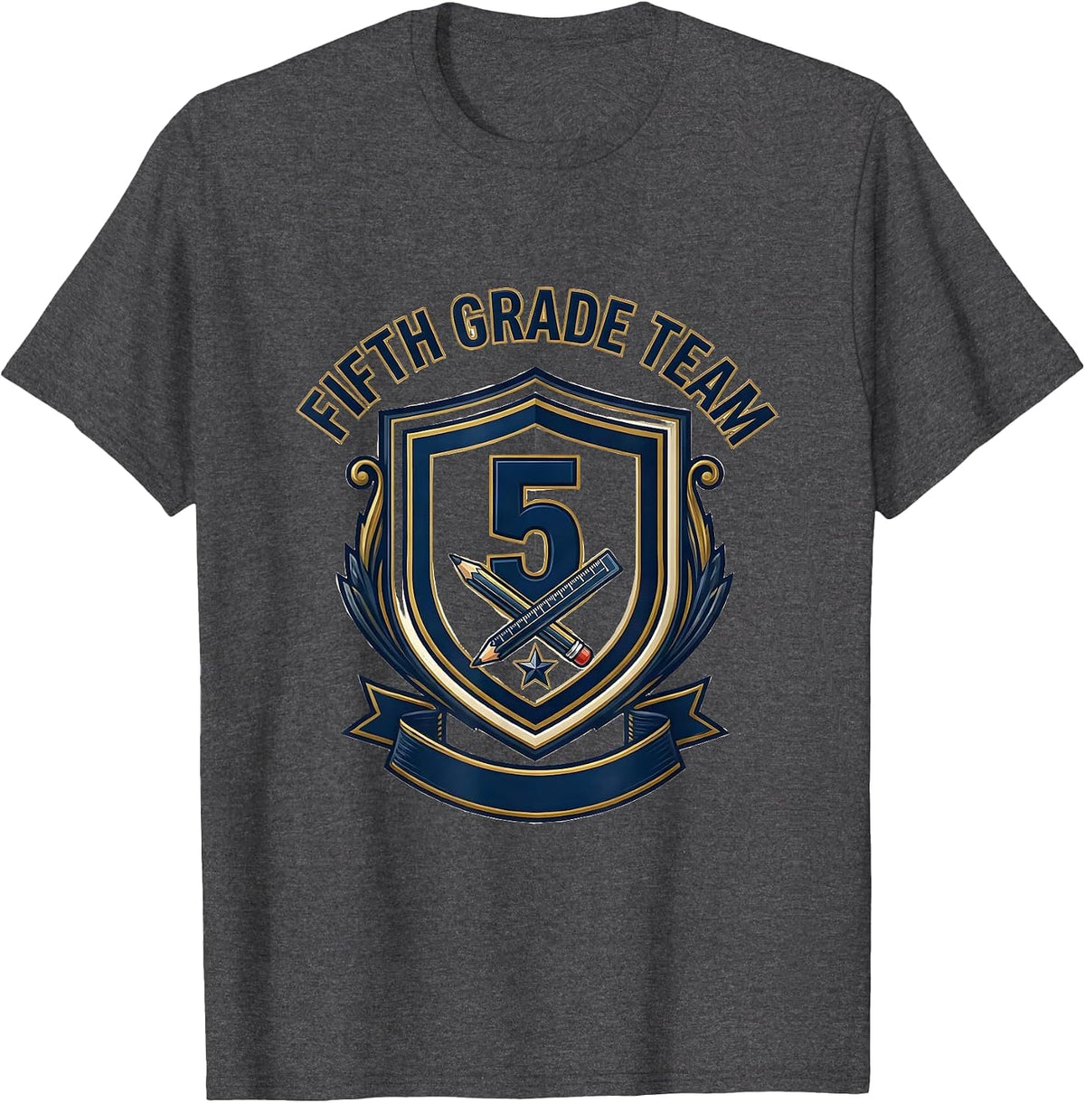 Fifth Grade Team Emblem Teacher Back To School Grade Level T-Shirt - Dark Heather Grey
