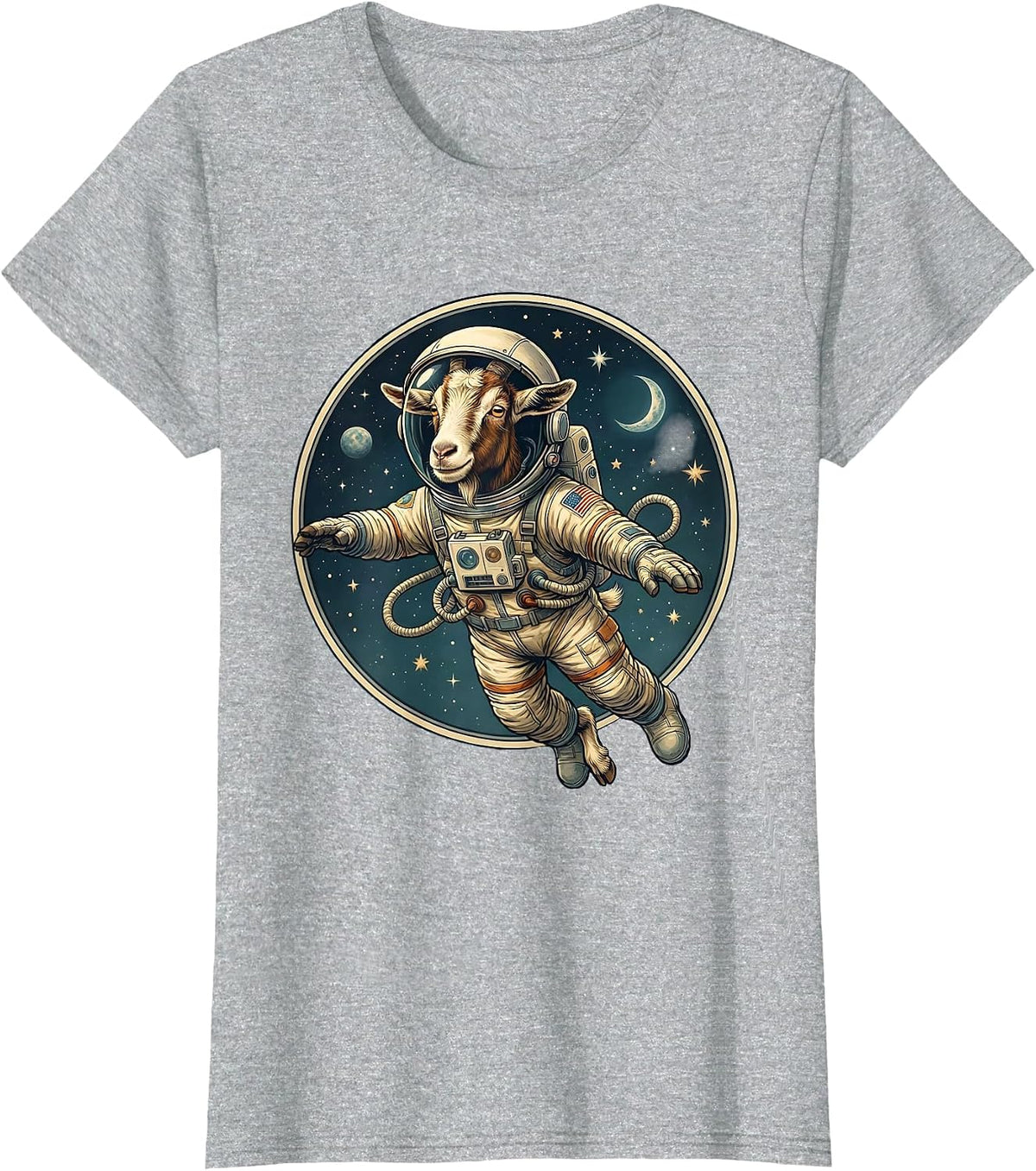 Goat Astronaut Floating in Outer Space T-Shirt - Heather Grey