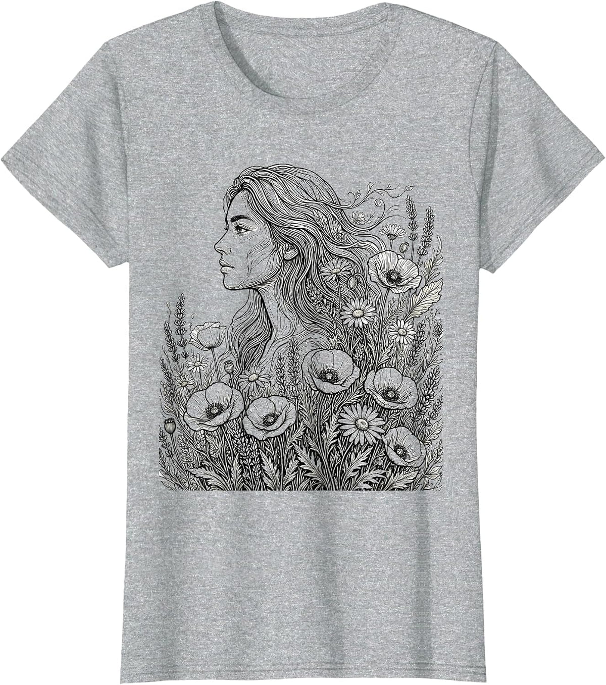 Autism Wildflower Hair Bloom Illustration T-Shirt - Heather Grey