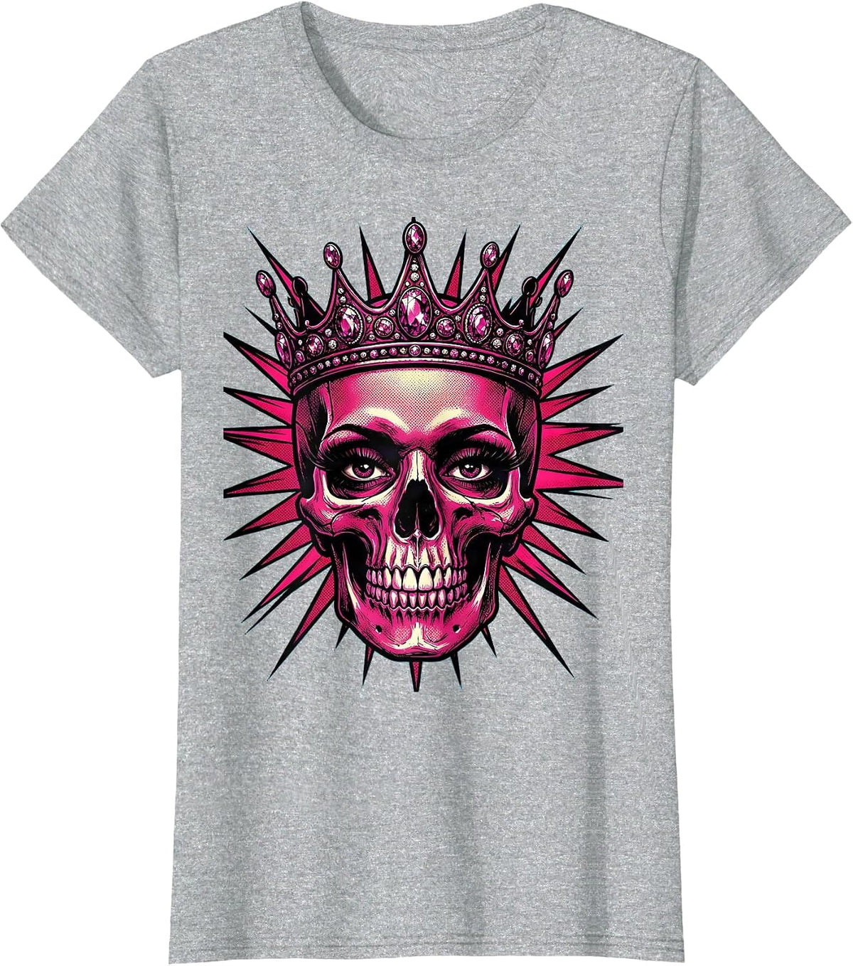 Skull Queen Spiked Tiara Rock Crown Design T-Shirt - Heather Grey
