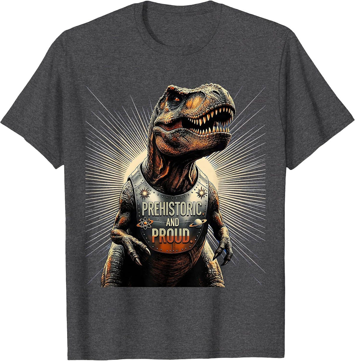 Prehistoric and Proud Dinosaur Graphic Design T-Shirt - Dark Heather Grey