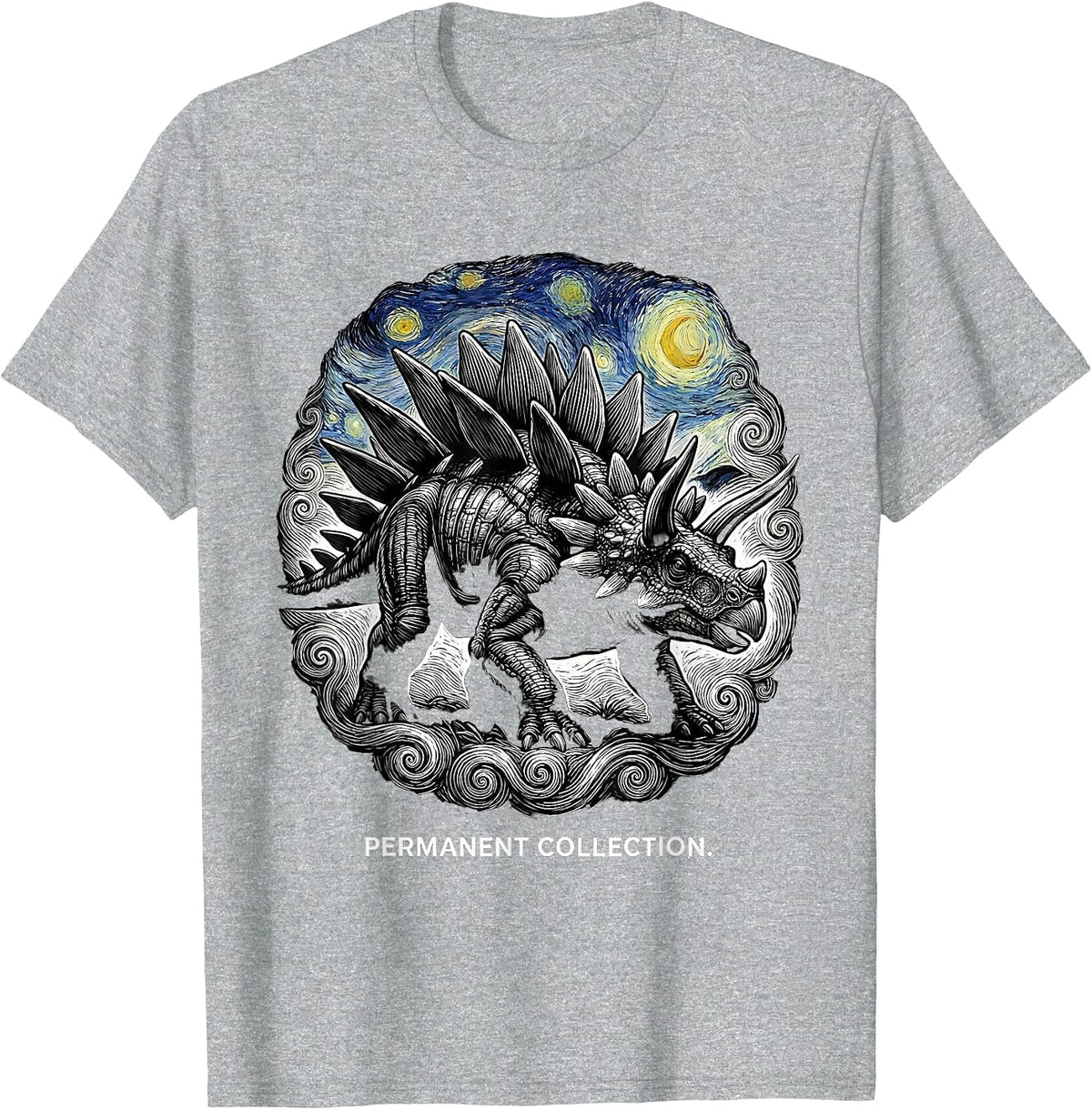 Men's Permanent Collection Ankylosaurus Starry Night Dinosaur Art T-Shirt - Heather Grey