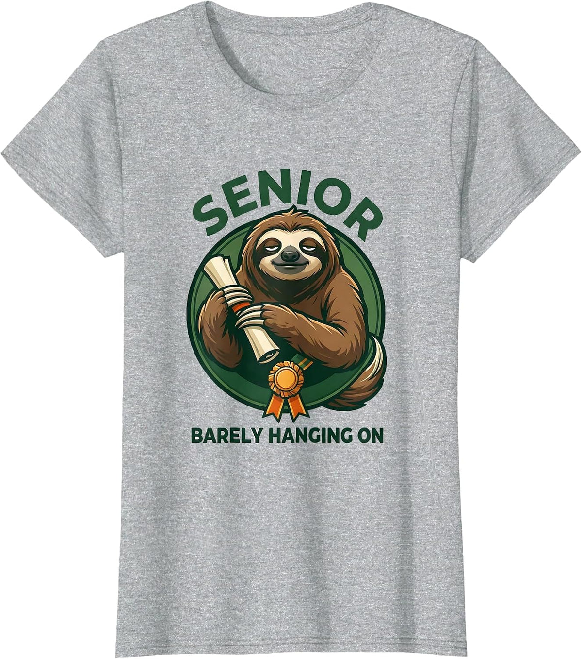Senior Barely Hanging On Funny College Student Gift T-Shirt - Heather Grey