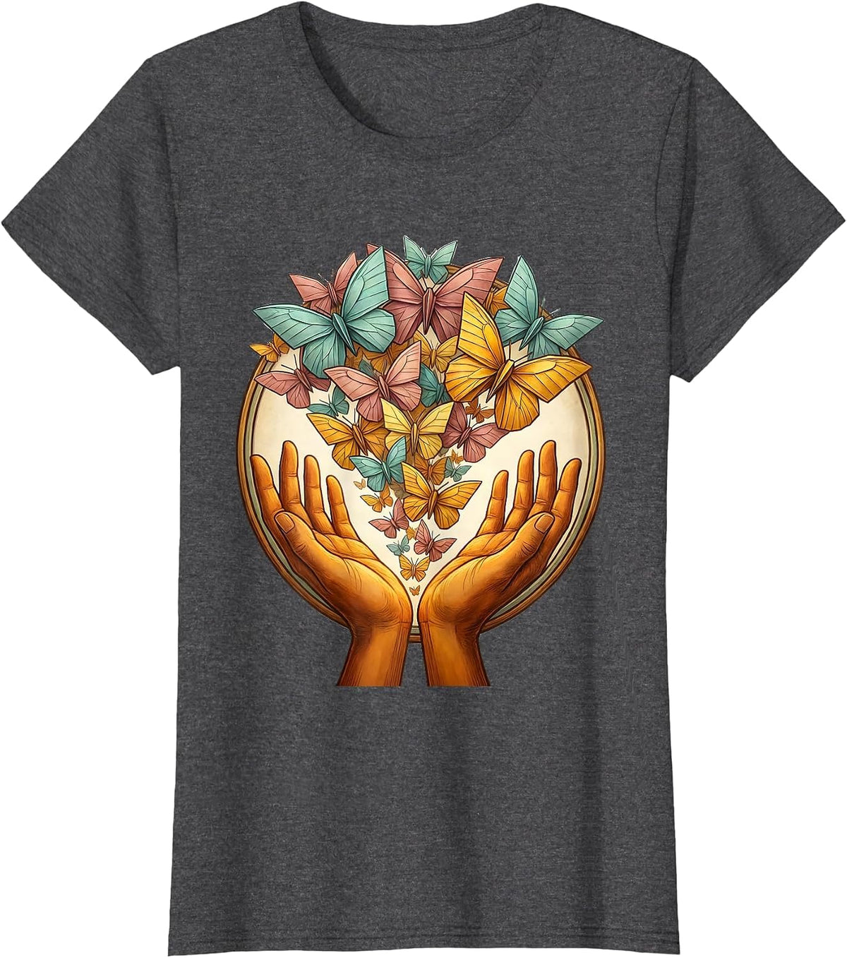 Women's Autism Awareness Butterfly Release Graphic T-Shirt - Dark Heather Grey