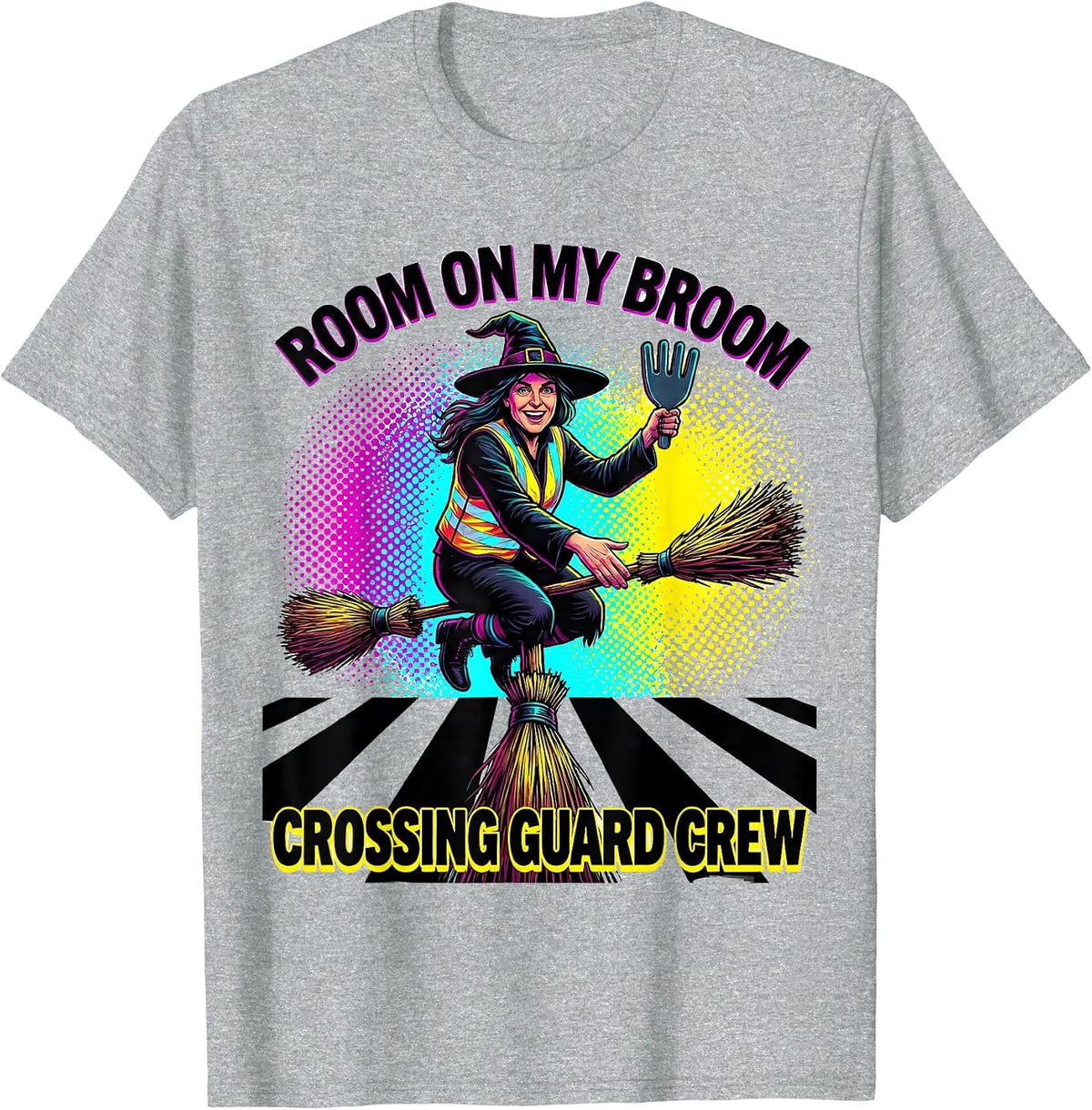 Men's Room On My Broom Crossing Guard Crew Funny Halloween T-Shirt - Heather Grey