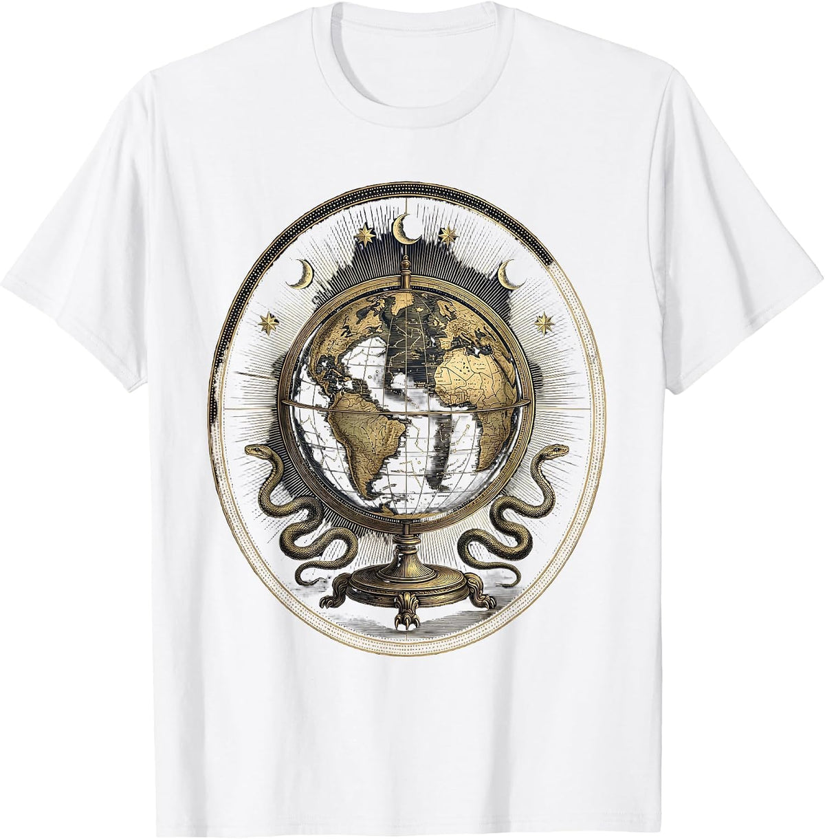 Men's Vintage Library Globe with Constellation Markings T-Shirt - White