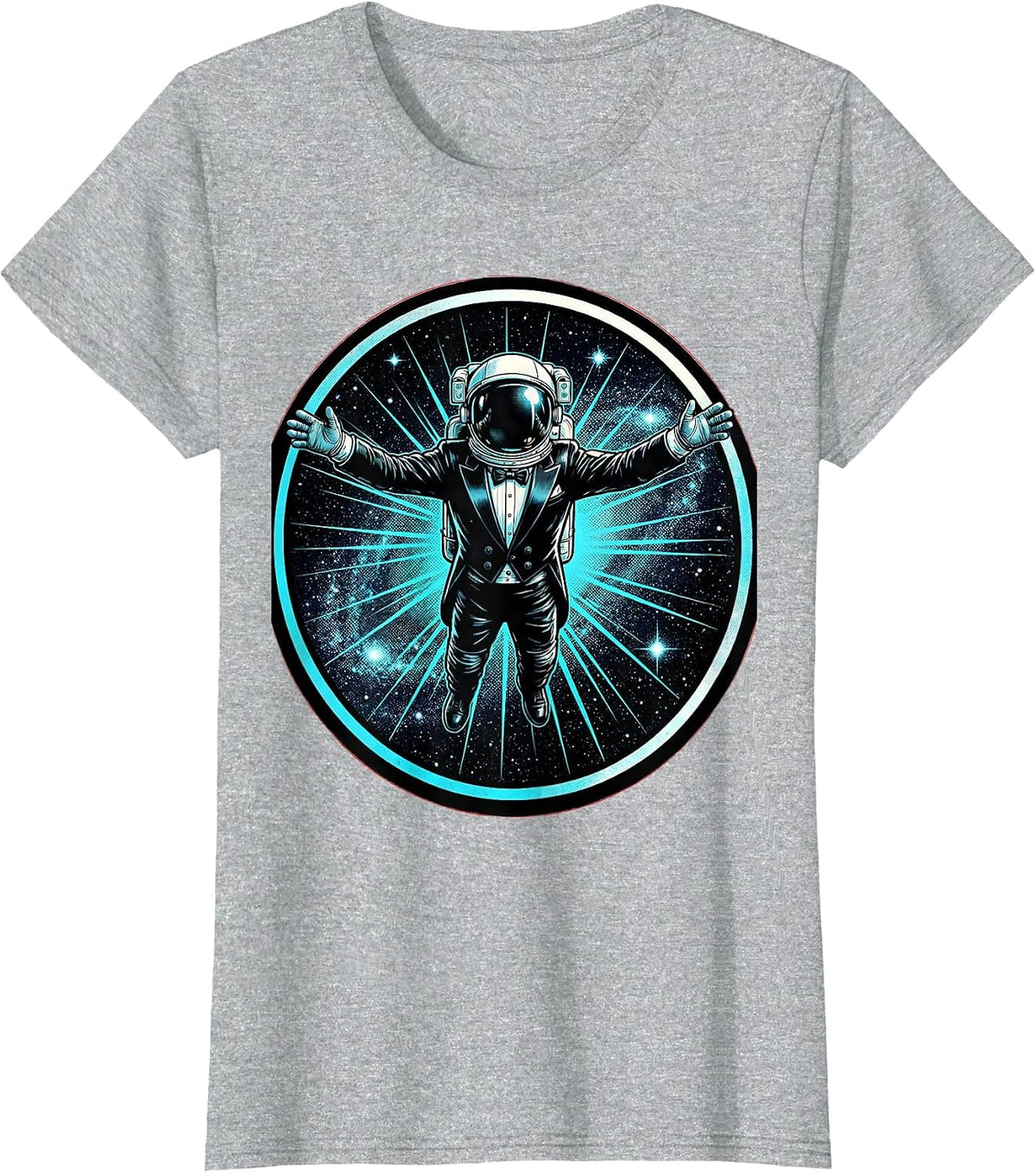 Women's Astronaut in Tuxedo Space Floating Graphic T-Shirt - Heather Grey