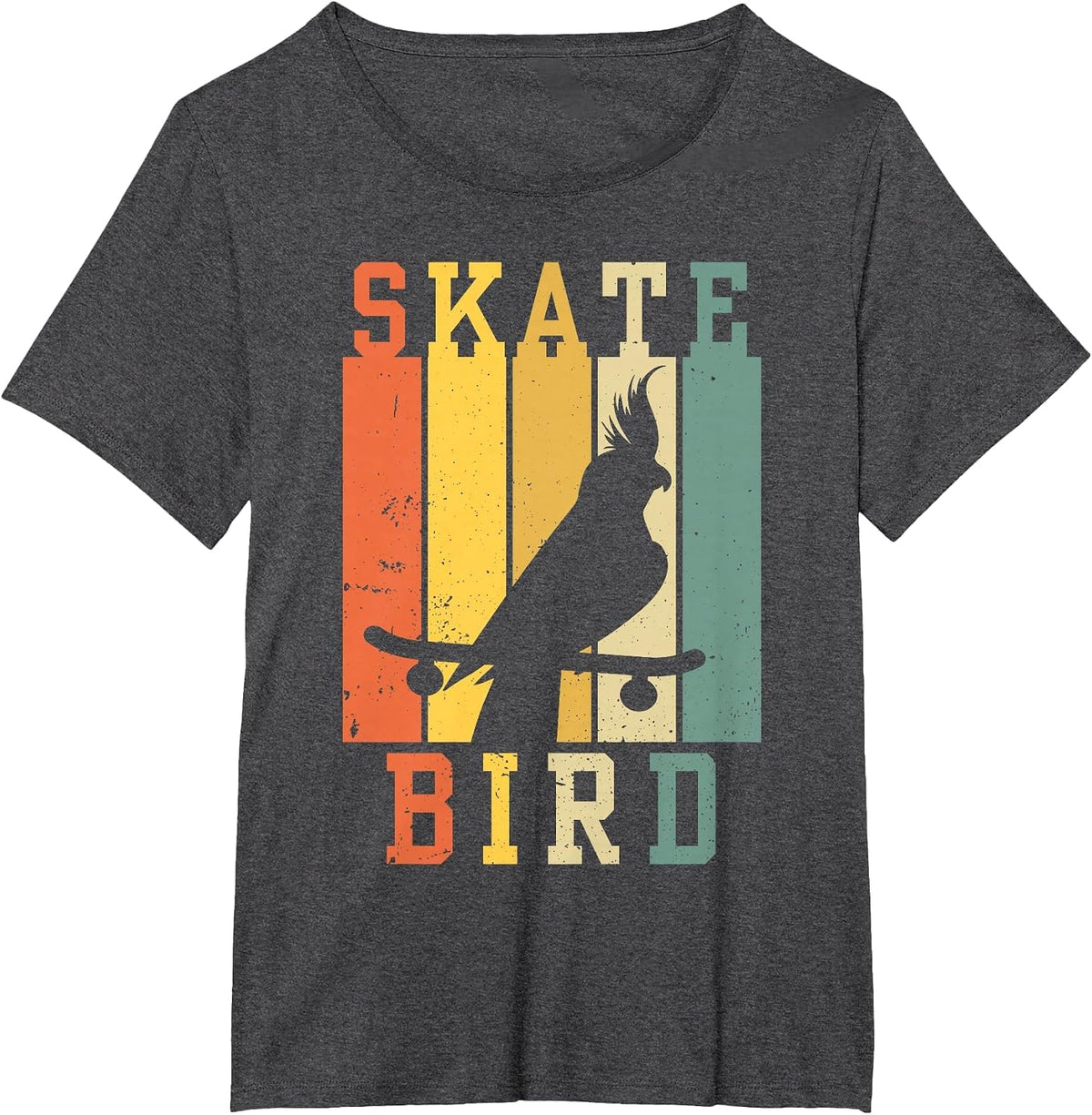 Skatebird Funny Parrot Skating T-Shirt - Dark Heather Grey