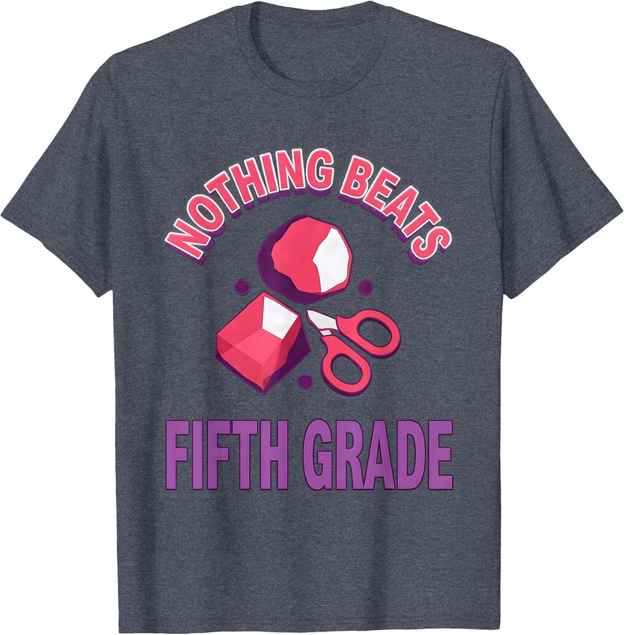 Nothing Beats Fifth Grade Funny Back To School Teacher T-Shirt - Heather Blue