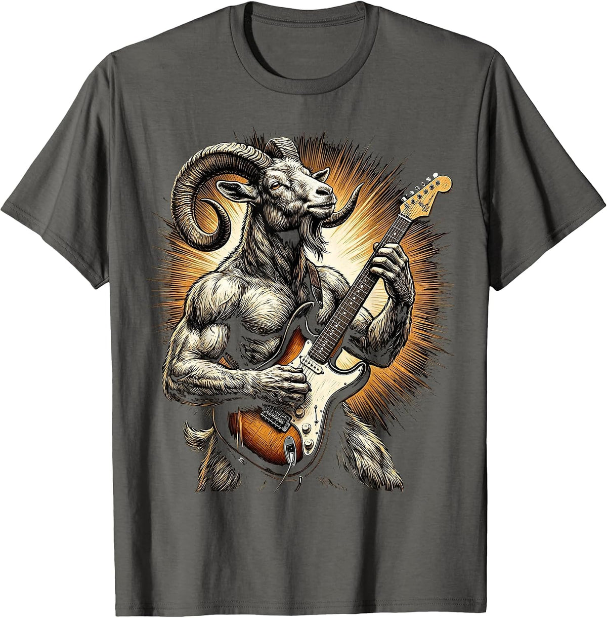 Men's Goat Rocking Electric Guitar On Stage T-Shirt - Asphalt Grey
