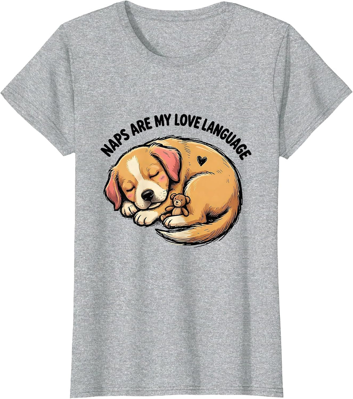 Naps Are My Love Language Cute Kawaii Puppy Dog Lover Humor T-Shirt - Heather Grey