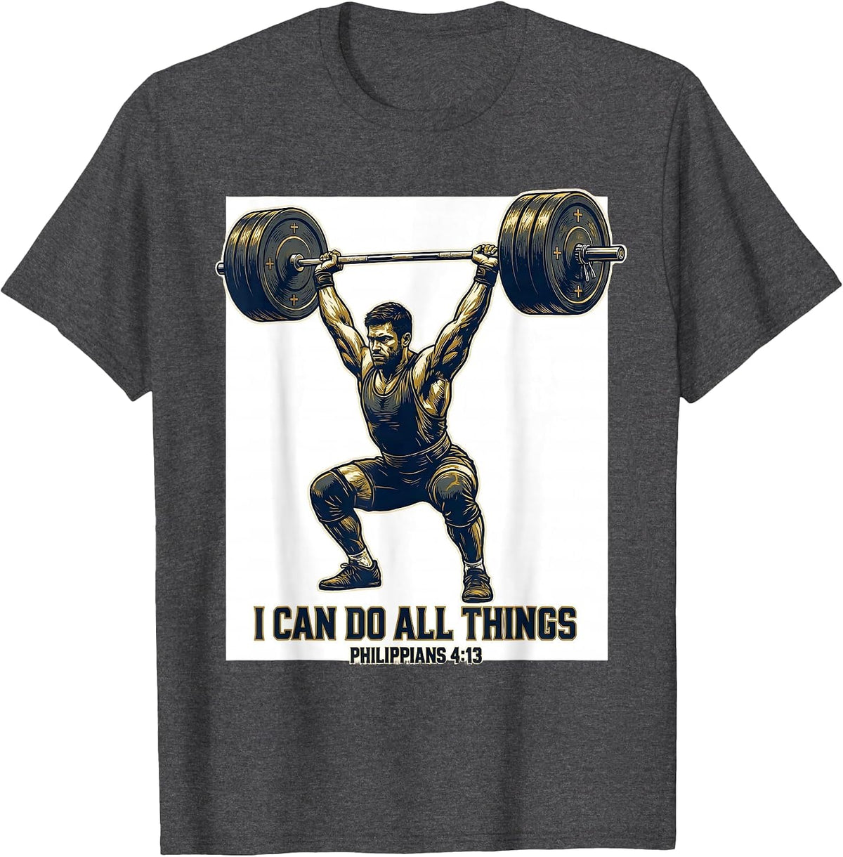 Men's I Can Do All Things Christian Weightlifter Scripture Humor T-Shirt - Dark Heather Grey