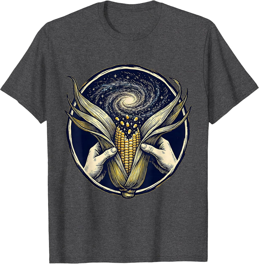Men's Cosmic Corn Galaxy Peel Graphic Design T-Shirt - Dark Heather Grey