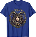 Capricorn Zodiac Goat Horn Flowing Hair Design T-Shirt - Royal Blue