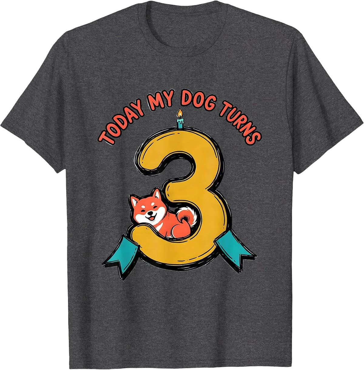 Men's Today My Dog Turns 3 Funny Dog Birthday Party Outfit T-Shirt - Dark Heather Grey