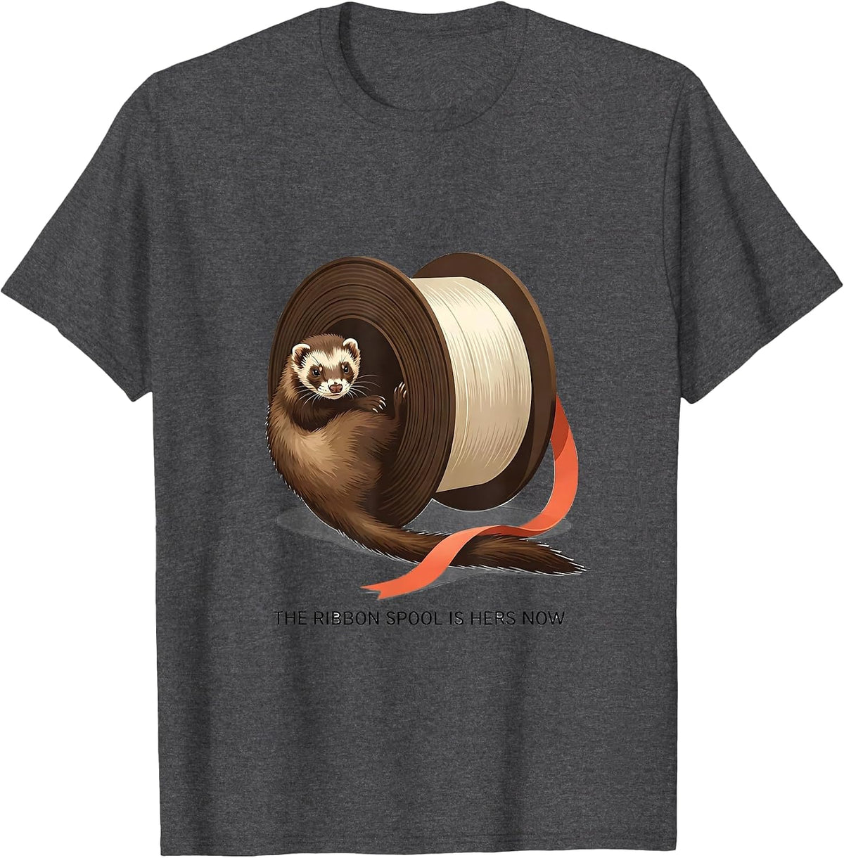 The Ribbon Spool Is Hers Now Funny Ferret Lover Christmas T-Shirt - Dark Heather Grey