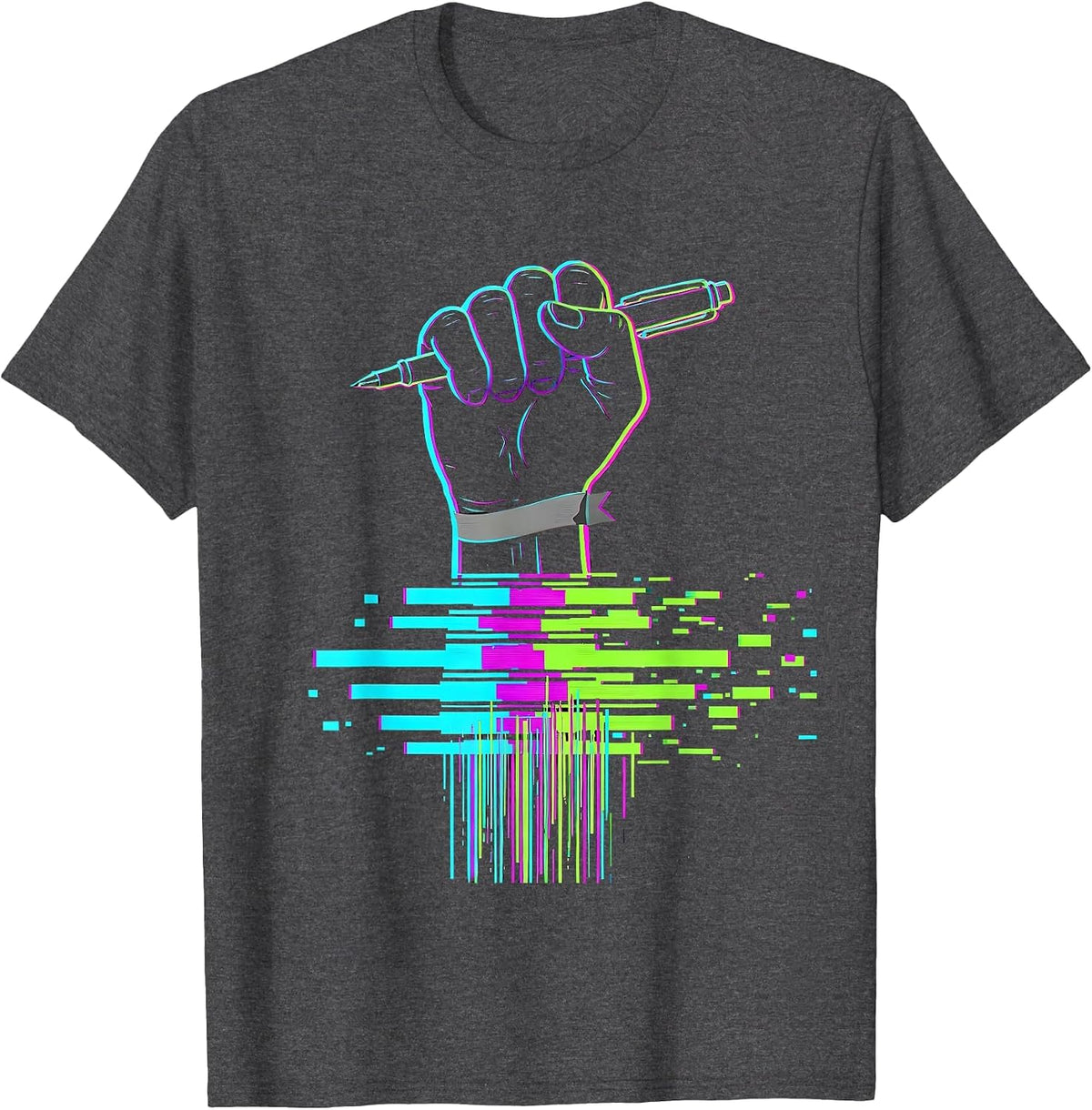 Raised Fist Glitch Humor Parkinson's Awareness T-Shirt - Dark Heather Grey