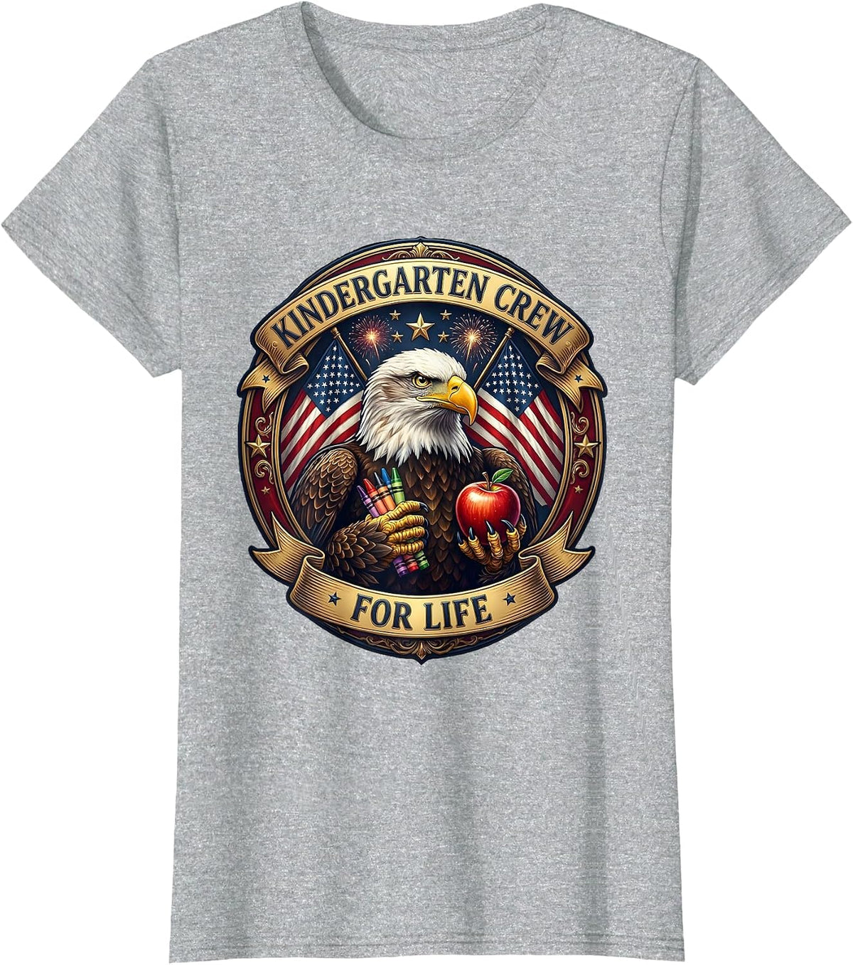 Kindergarten Crew For Life Teacher Design T-Shirt - Heather Grey