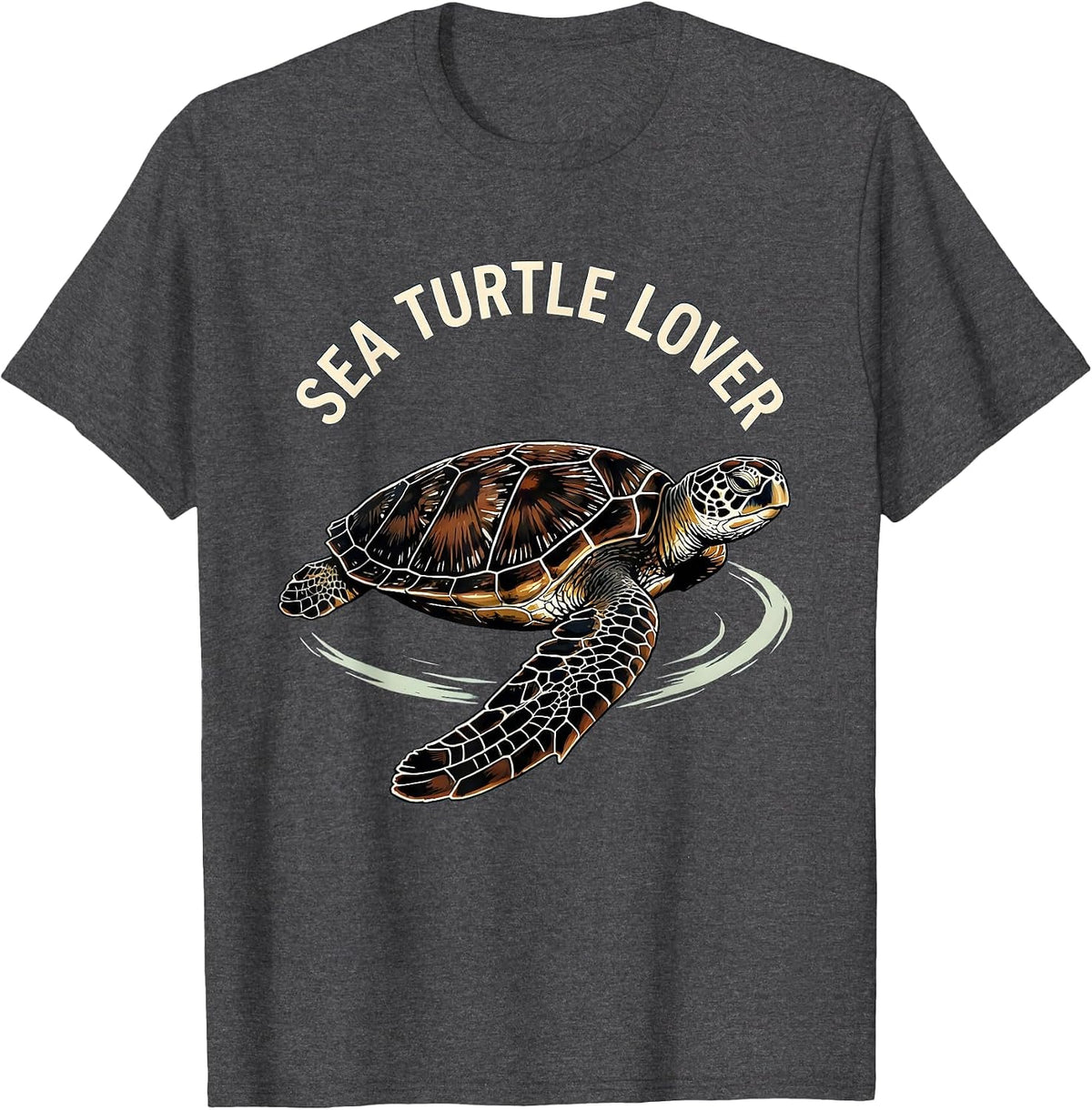 Sea Turtle Lover Linocut Ocean Animal Beach Art T-Shirt - Dark Heather Grey