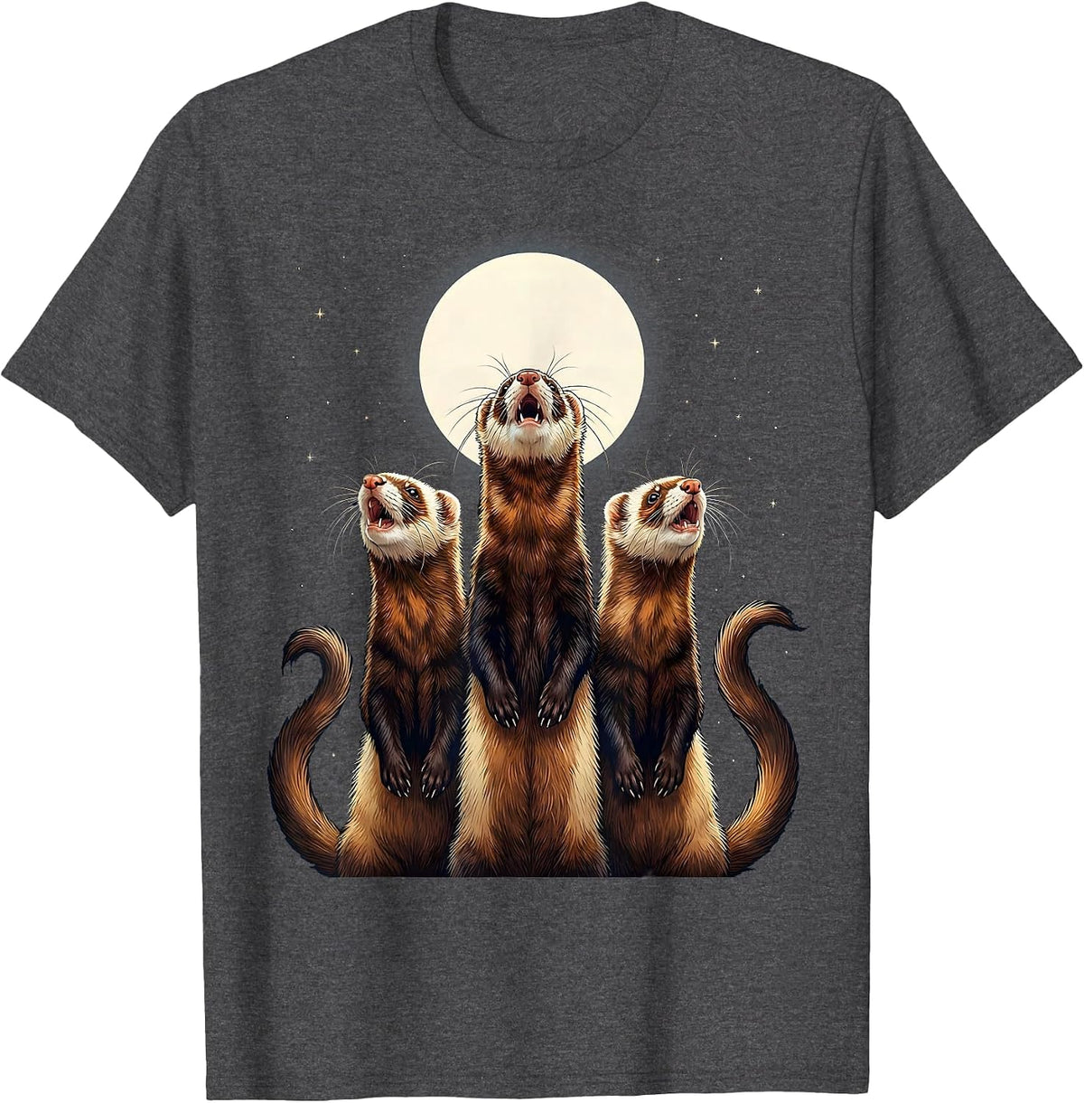 Three Ferret Moon Howling Funny Pet Lover Gift T-Shirt - Dark Heather Grey