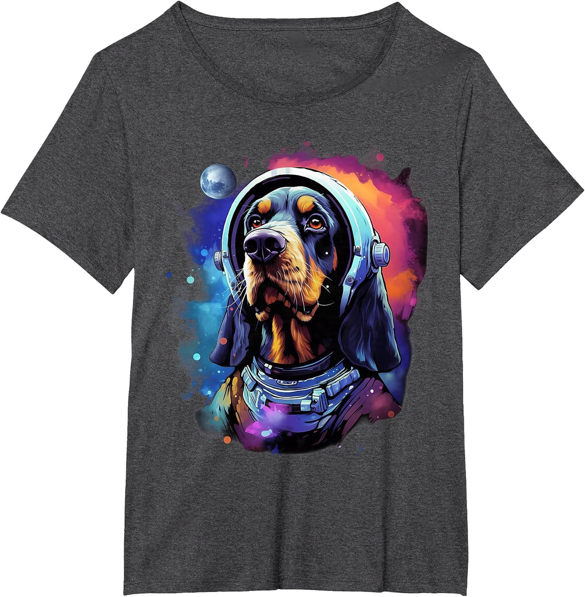 Space Bluetick Coonhound Dog Astronaut T-Shirt - Dark Heather Grey
