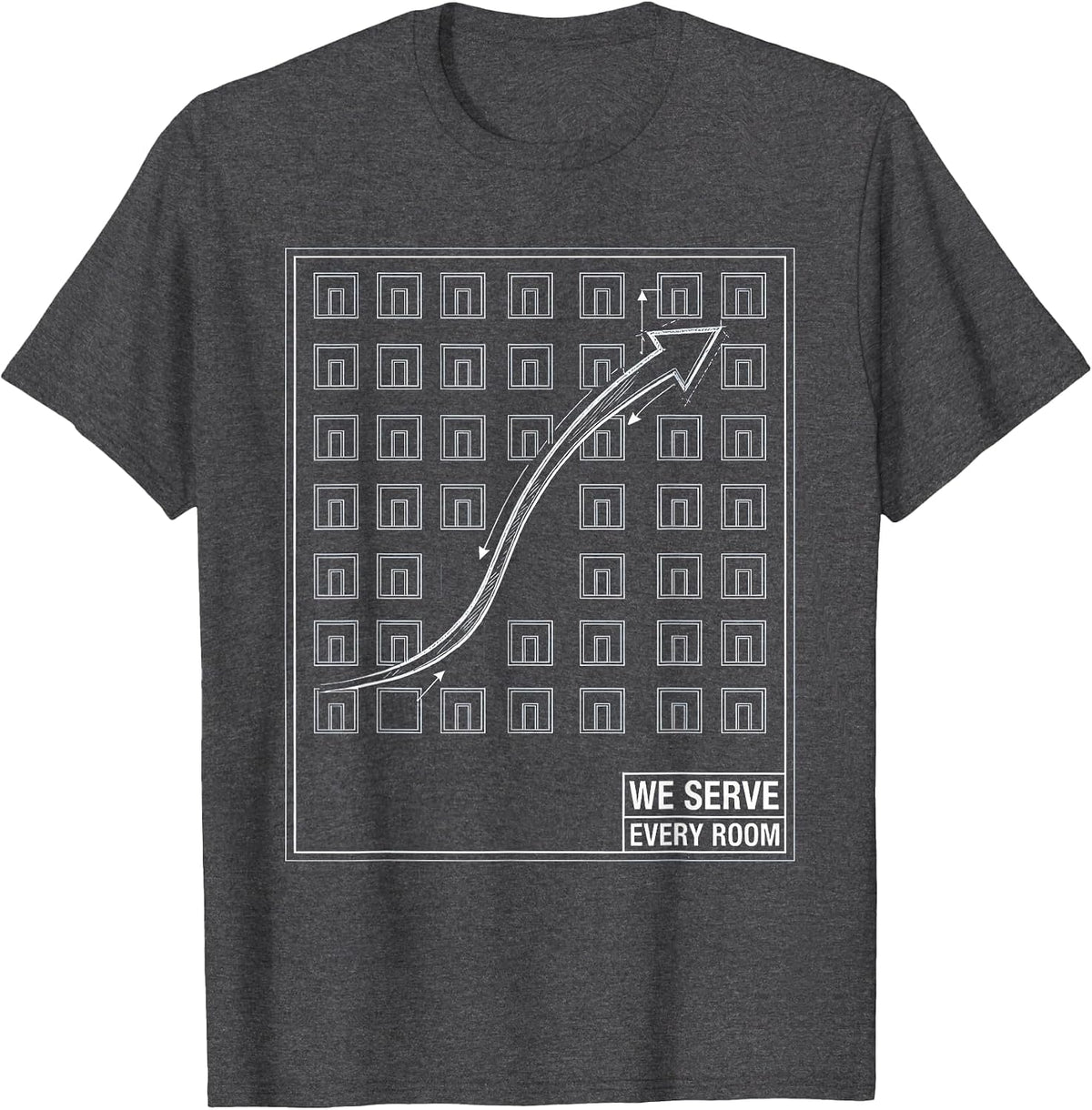 We Serve Every Room Technical Blueprint Specialist Teacher T-Shirt - Dark Heather Grey