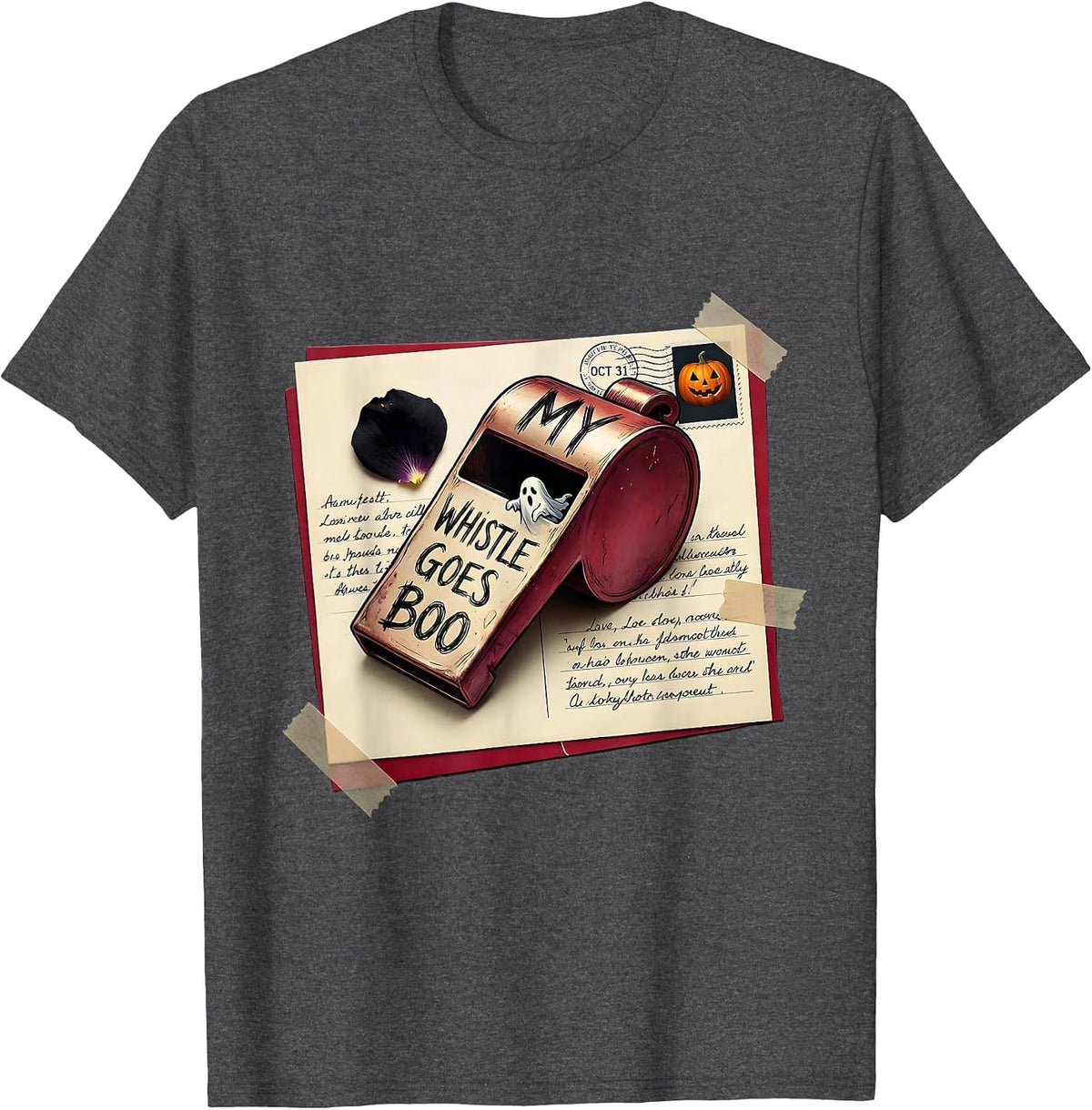Men's My Whistle Goes Boo Halloween Teacher Design T-Shirt - Dark Heather Grey