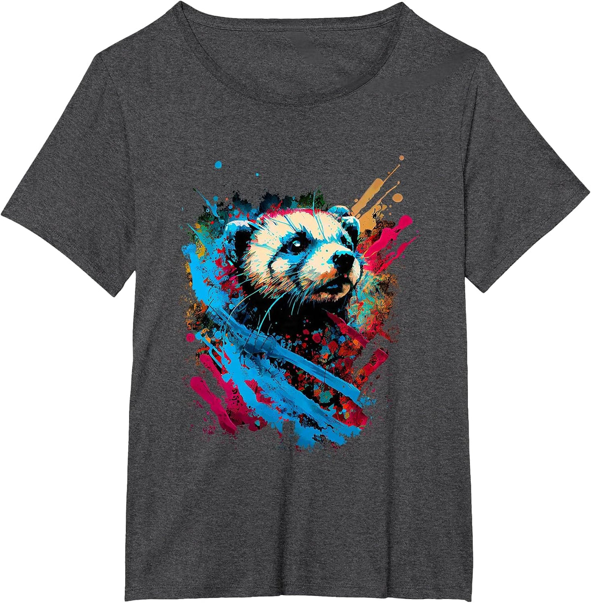 Colorful Ferret Abstract Art Watercolor Splash T-Shirt - Dark Heather Grey