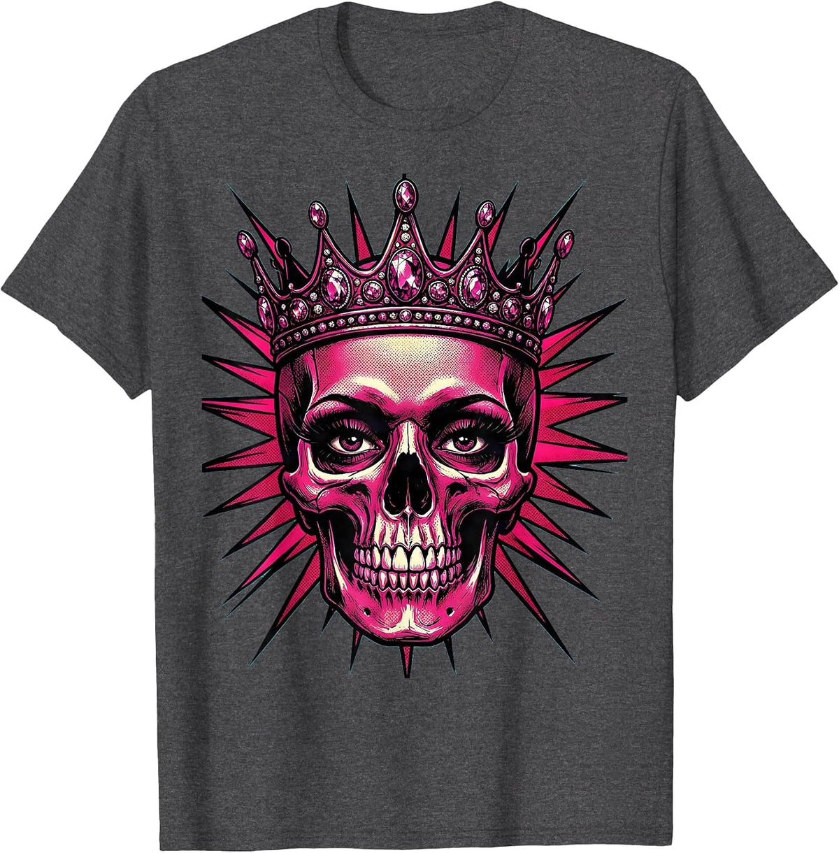 Skull Queen Spiked Tiara Rock Crown Design T-Shirt - Dark Heather Grey