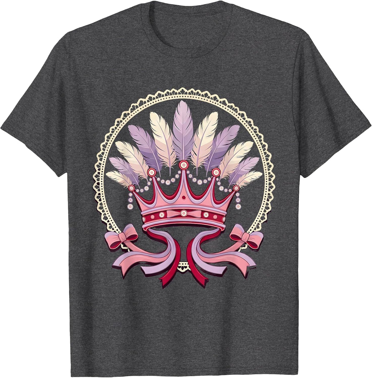 Mardi Gras Parade Float Crown Feathers Design T-Shirt - Dark Heather Grey