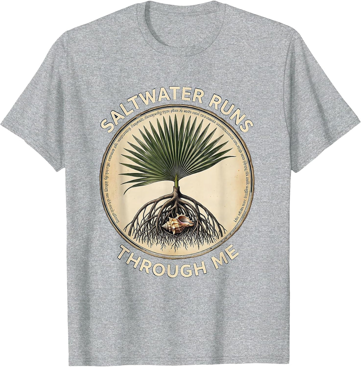 Saltwater Runs Through Me Caribbean Design T-Shirt, Men, Heather Grey, Medium - As Pictured