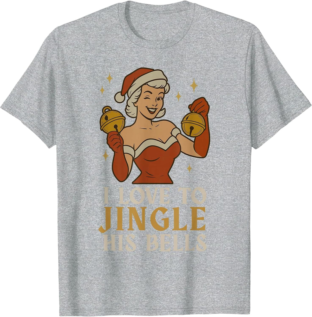Retro Santa I Love to Stuff Her Stock Jingle His Bells Xmas T-Shirt - Heather Grey
