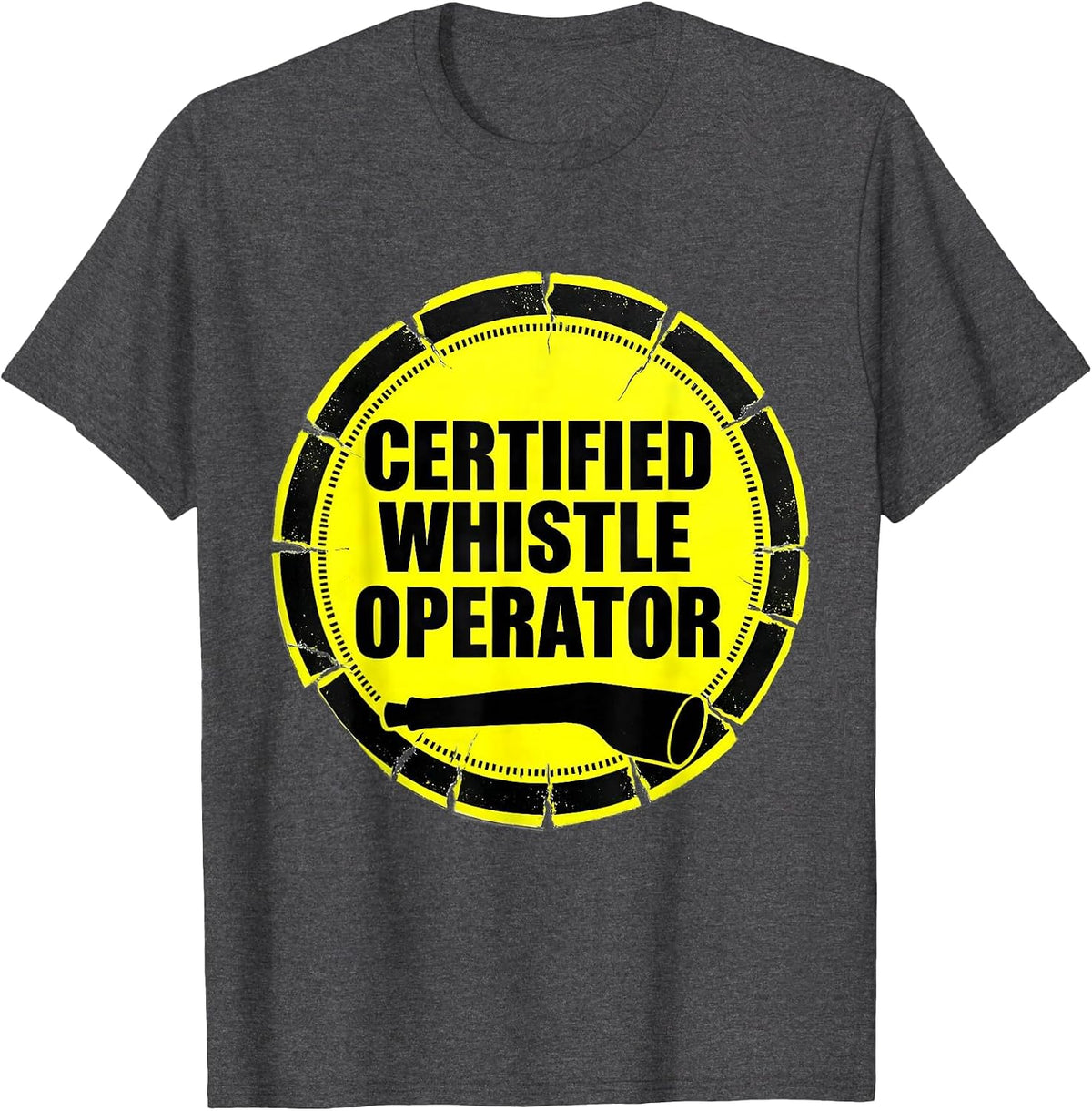 Men's Certified Whistle Operator Funny PE Teacher Back To School T-Shirt - Dark Heather Grey