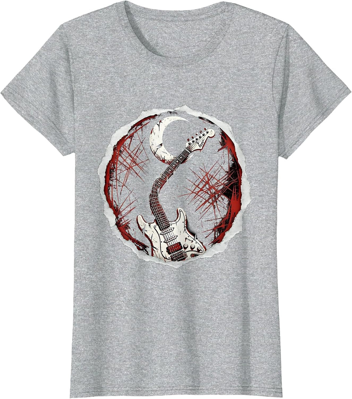Guitar Neck Crescent Moon Celestial Music Art T-Shirt - Heather Grey