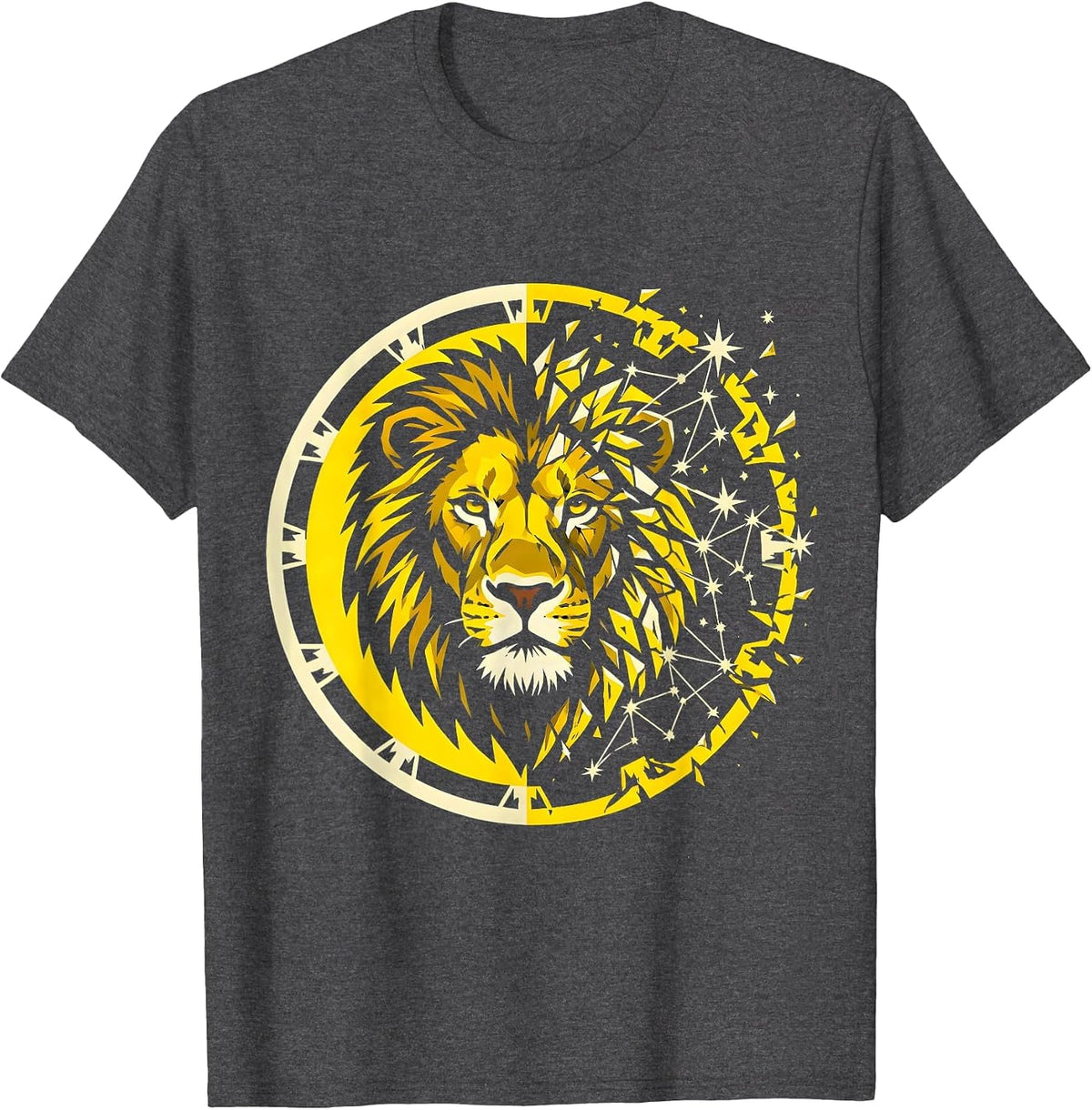 Men's Lion Constellation Dissolving Into Stars Graphic T-Shirt - Dark Heather Grey
