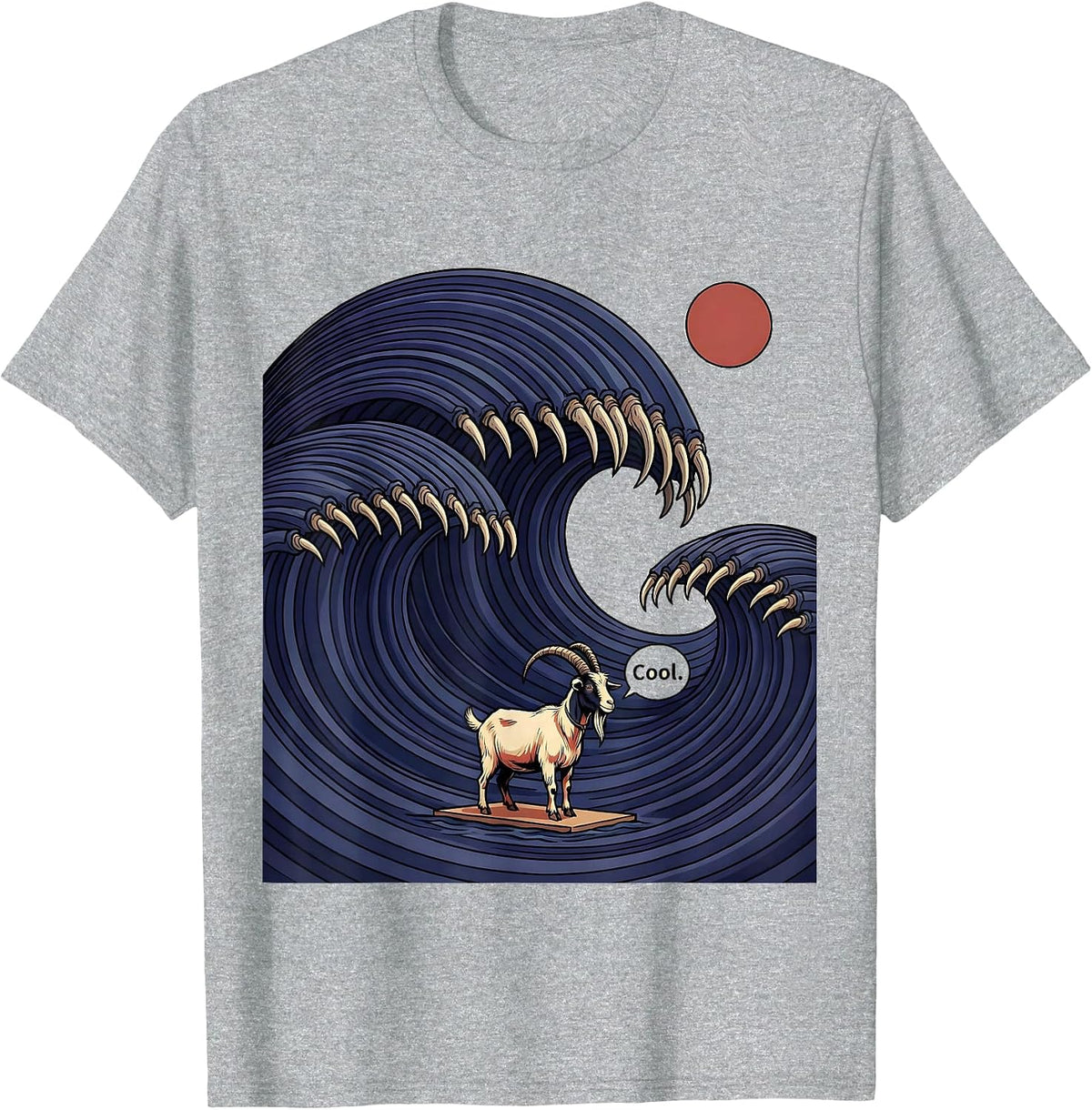 Men's Cool Funny Animal Surfing Japanese Wave Kanagawa Pet Lover T-Shirt - Heather Grey