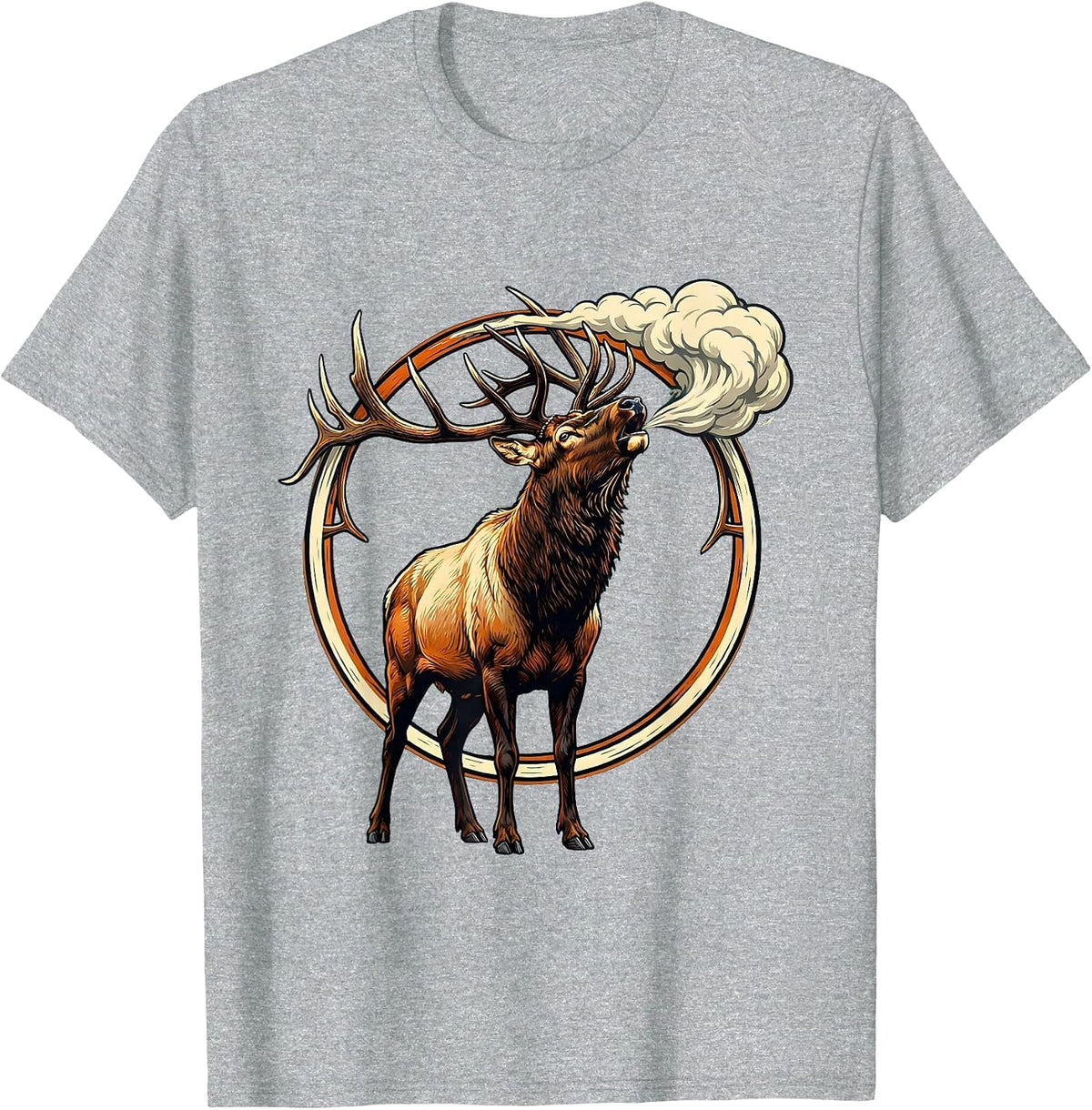 Men's Elk Bugling Breath Cloud Wildlife Hunting Graphic T-Shirt - Heather Grey