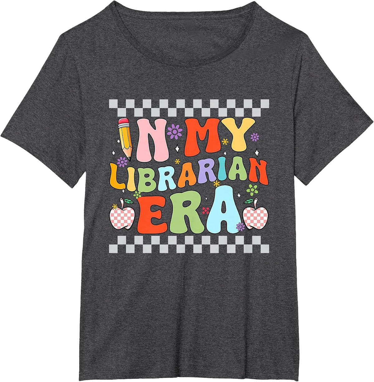 Retro Groovy in My Librarian Era Back to School Bookworm T-Shirt - Dark Heather Grey