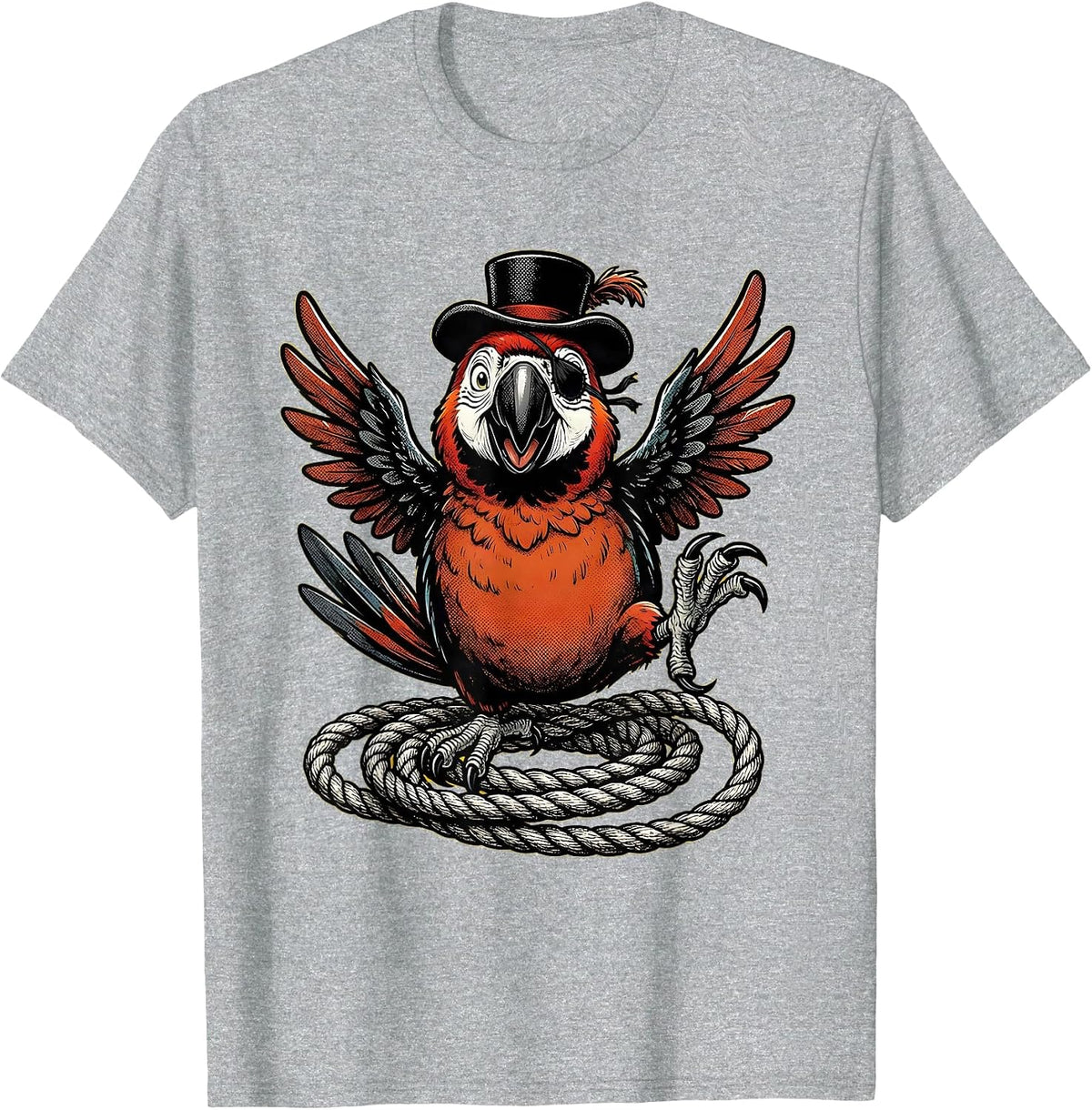 Men's Pirate Parrot on Coiled Rope Sailor Illustration T-Shirt - Heather Grey
