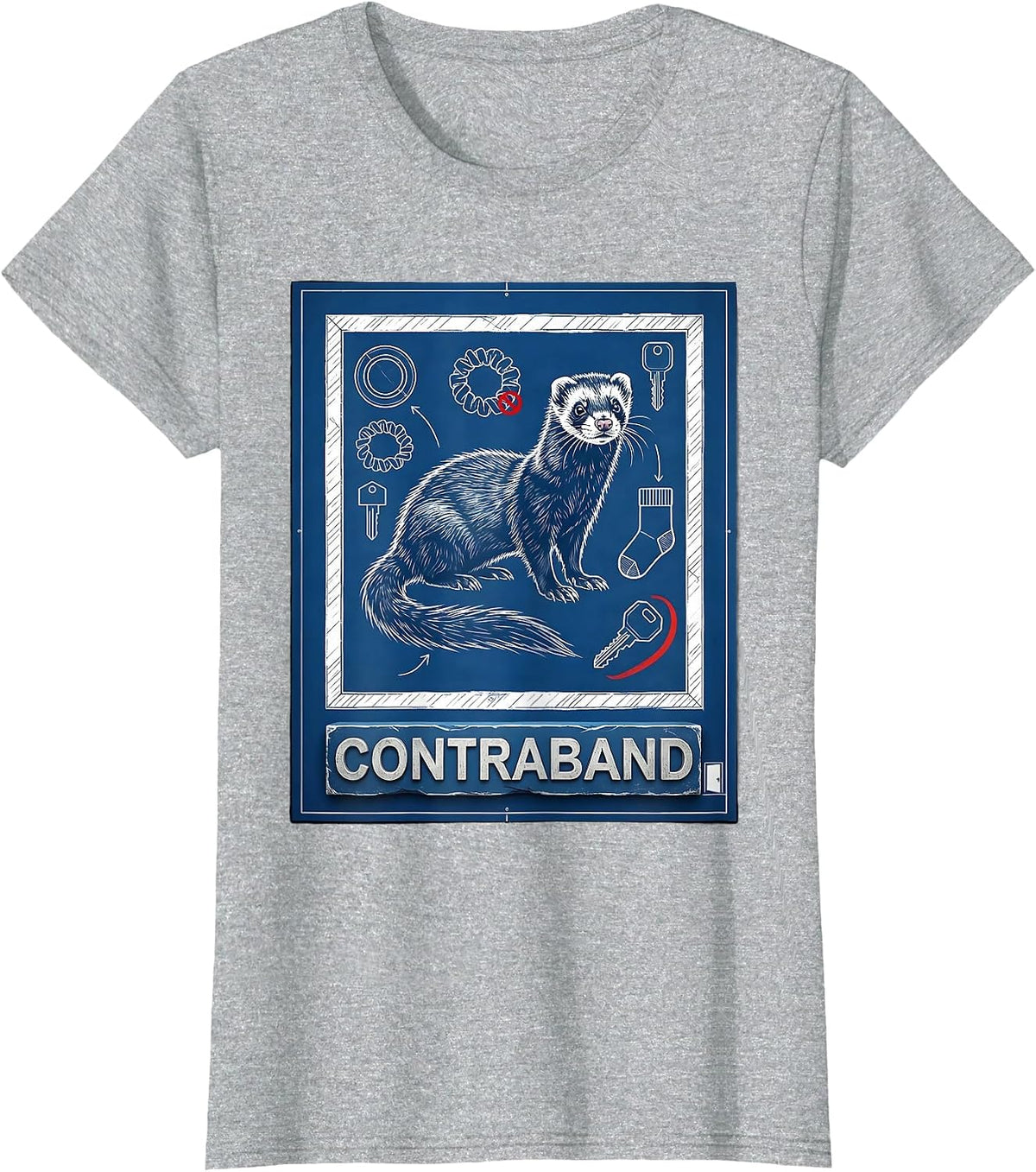 Contraband Technical Blueprint Ferret Lover Humor Gift T-Shirt - Heather Grey